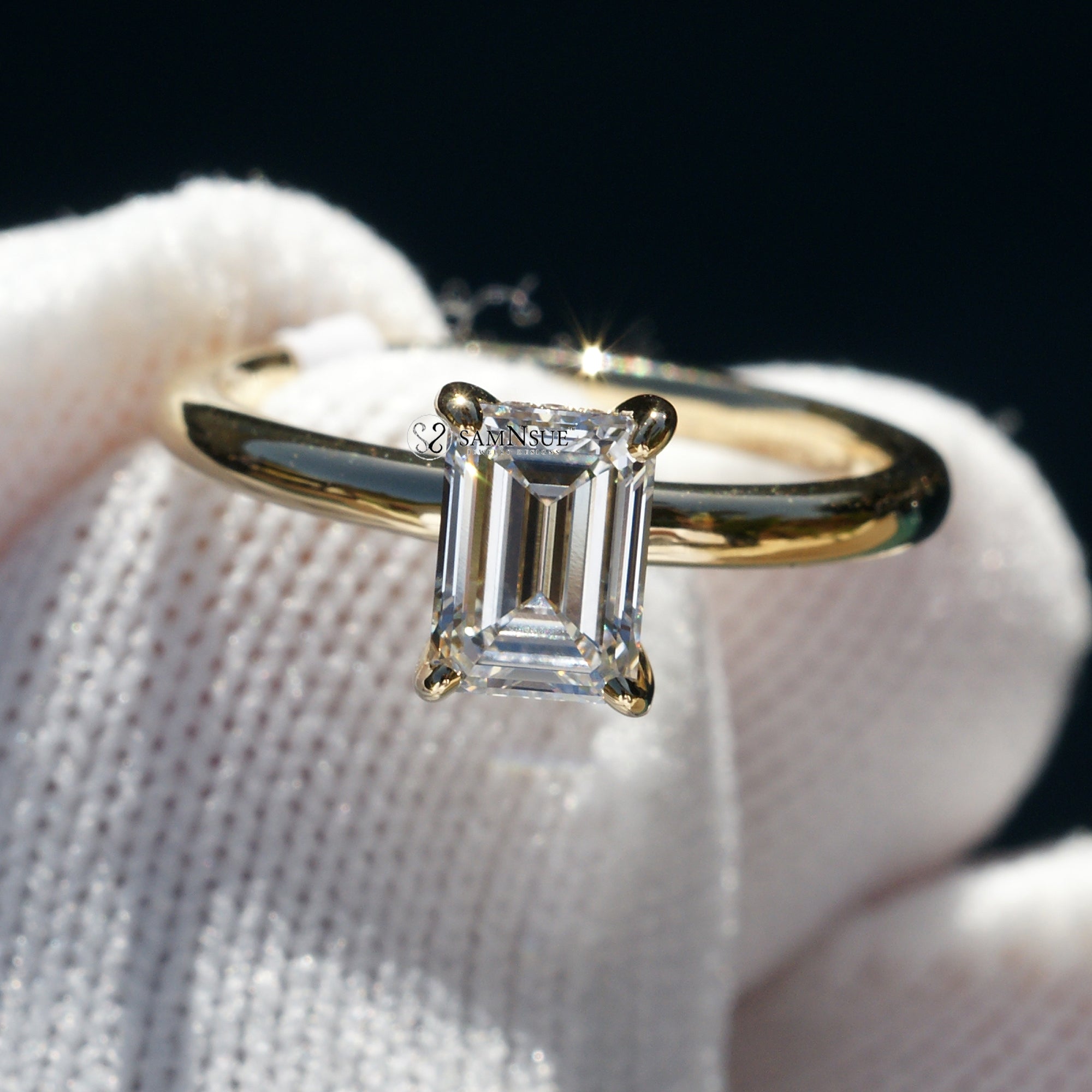 1ct emerald cut solitaire engagement ring yellow gold