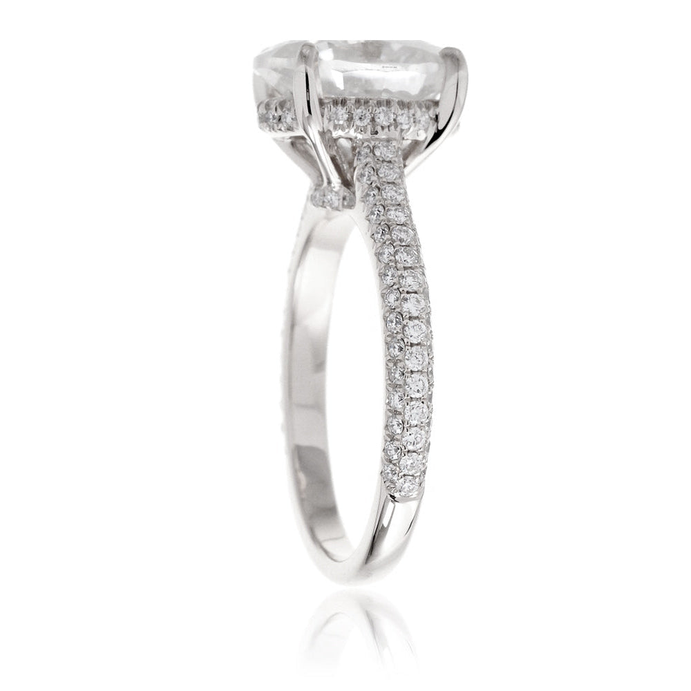 Oval Diamond Engagement Ring with 3-Row Diamond Band – 18K White Gold or platinum