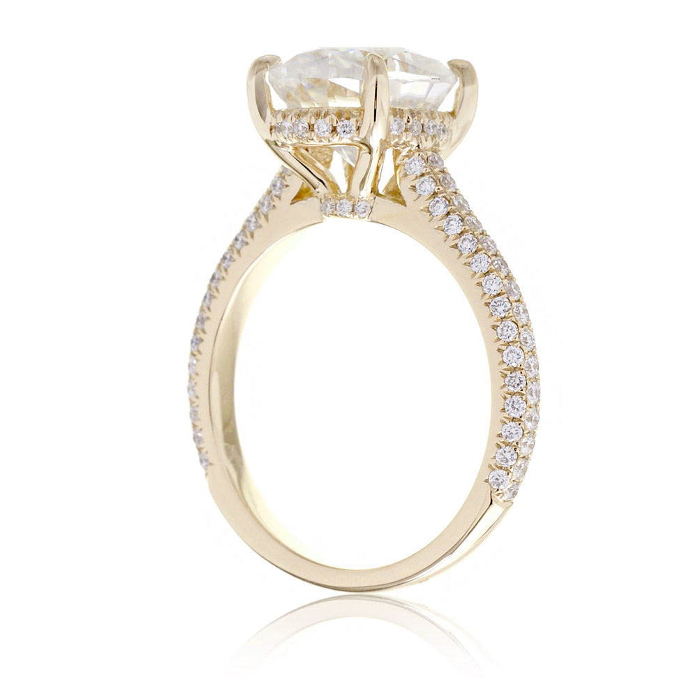 Classic Oval Diamond Ring with Triple Row Pavé Diamond Accents