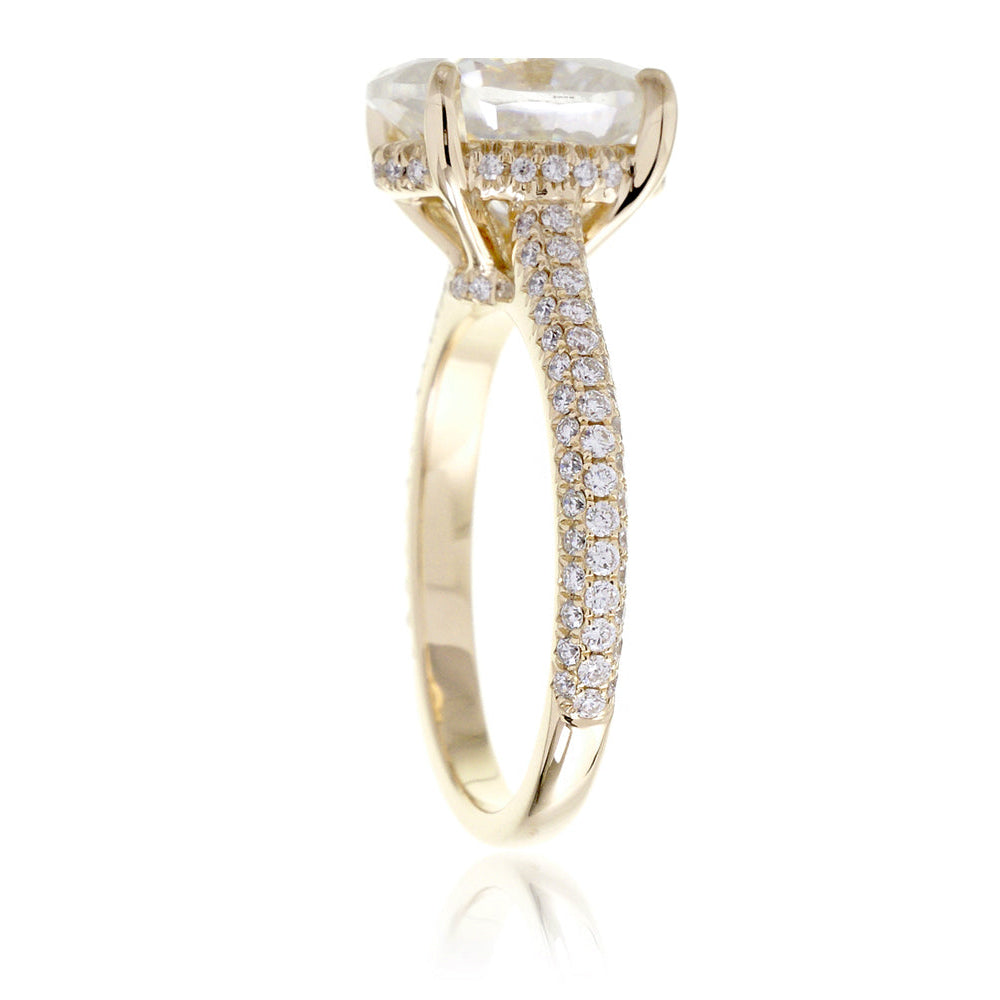 Classic Oval Diamond Ring with Triple Row Pavé Diamond Accents