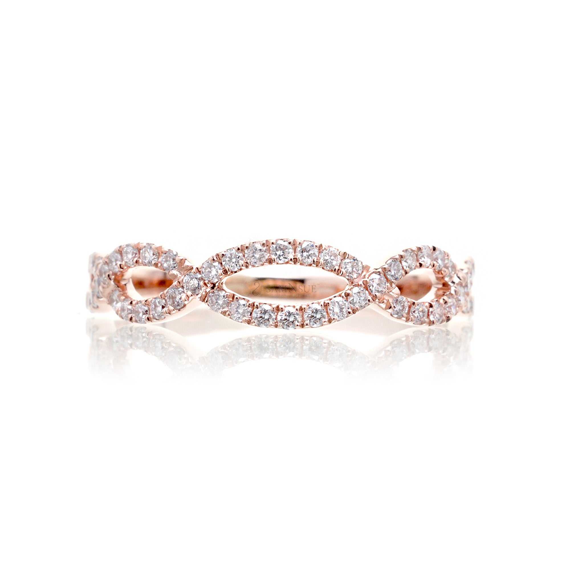 Twisted infinity diamond wedding band the Rosy rose gold