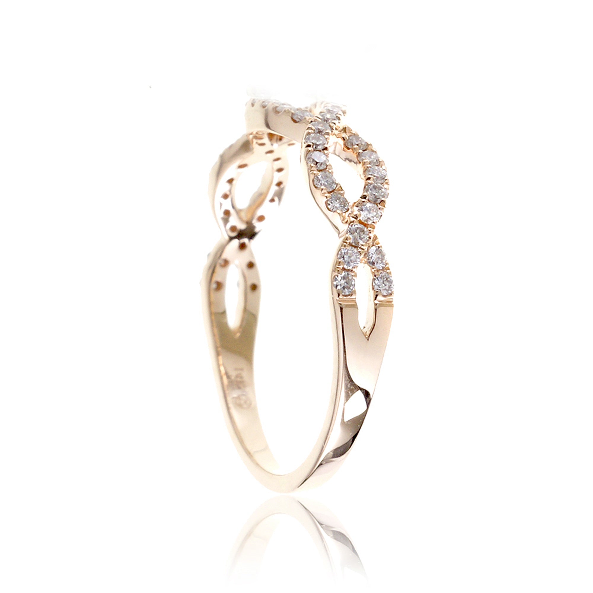Twisted infinity diamond wedding band the Rosy yellow gold