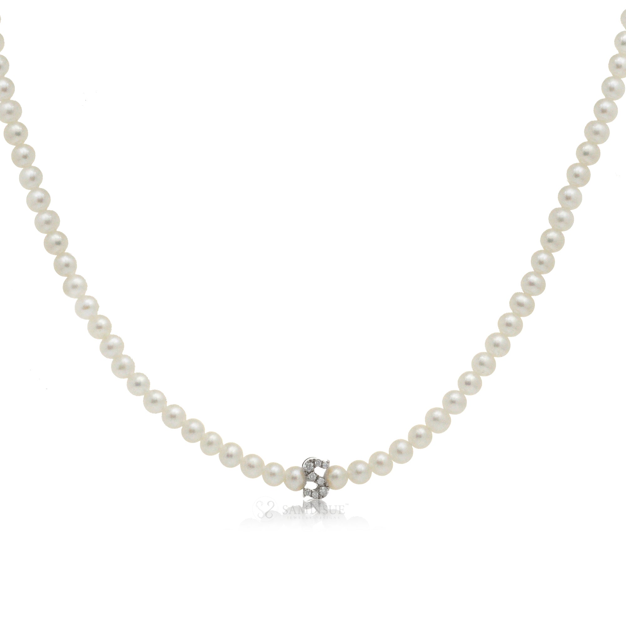 The Petite Cultured Pearl Initial Diamond Necklace