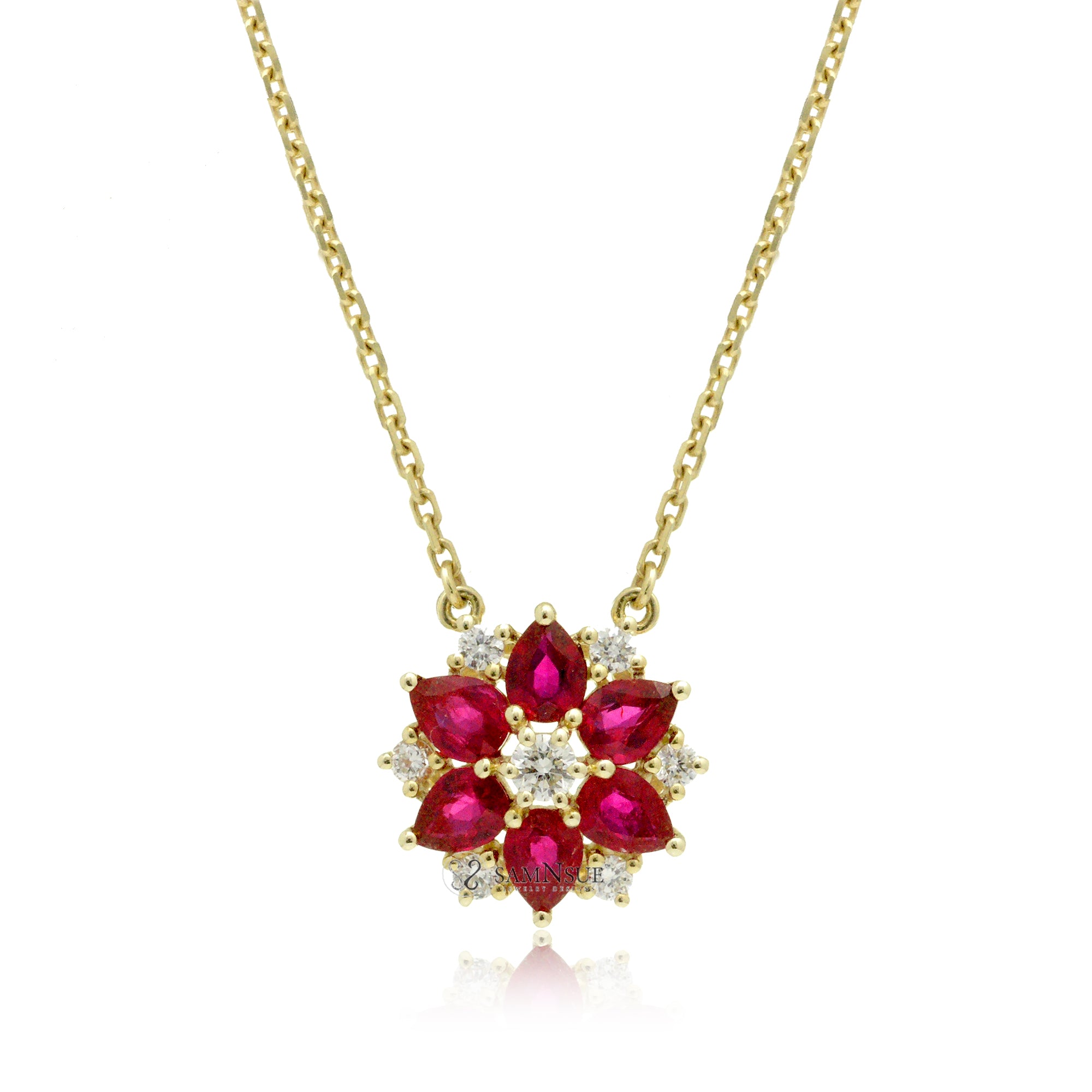 The lotus ruby & diamond star necklace with cable chain in yellow gold