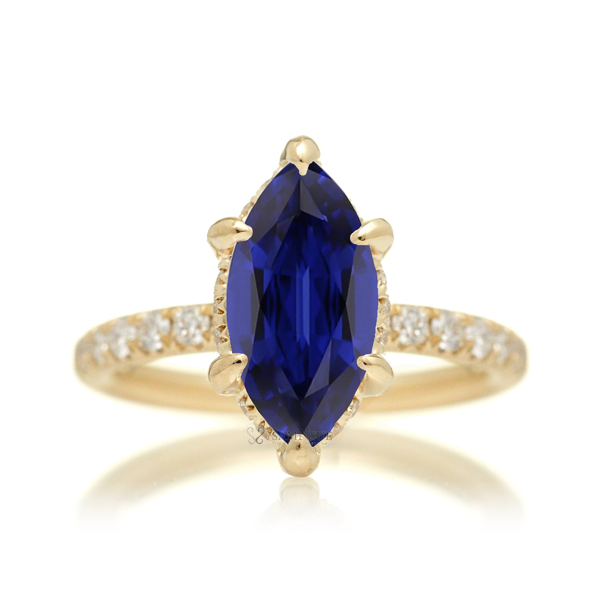 The Drenched Solitaire Marquise Cut Blue Sapphire Ring