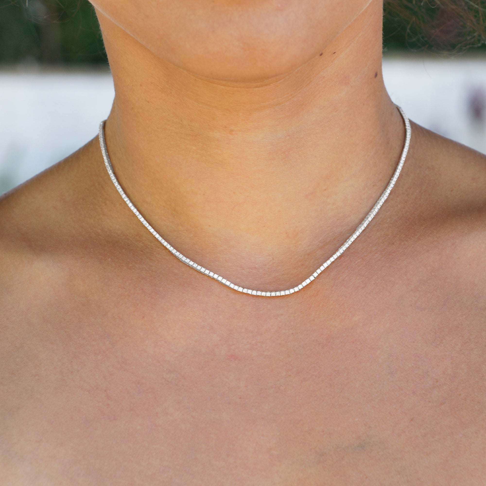 Round Lab-Grown Diamond Tennis Necklace