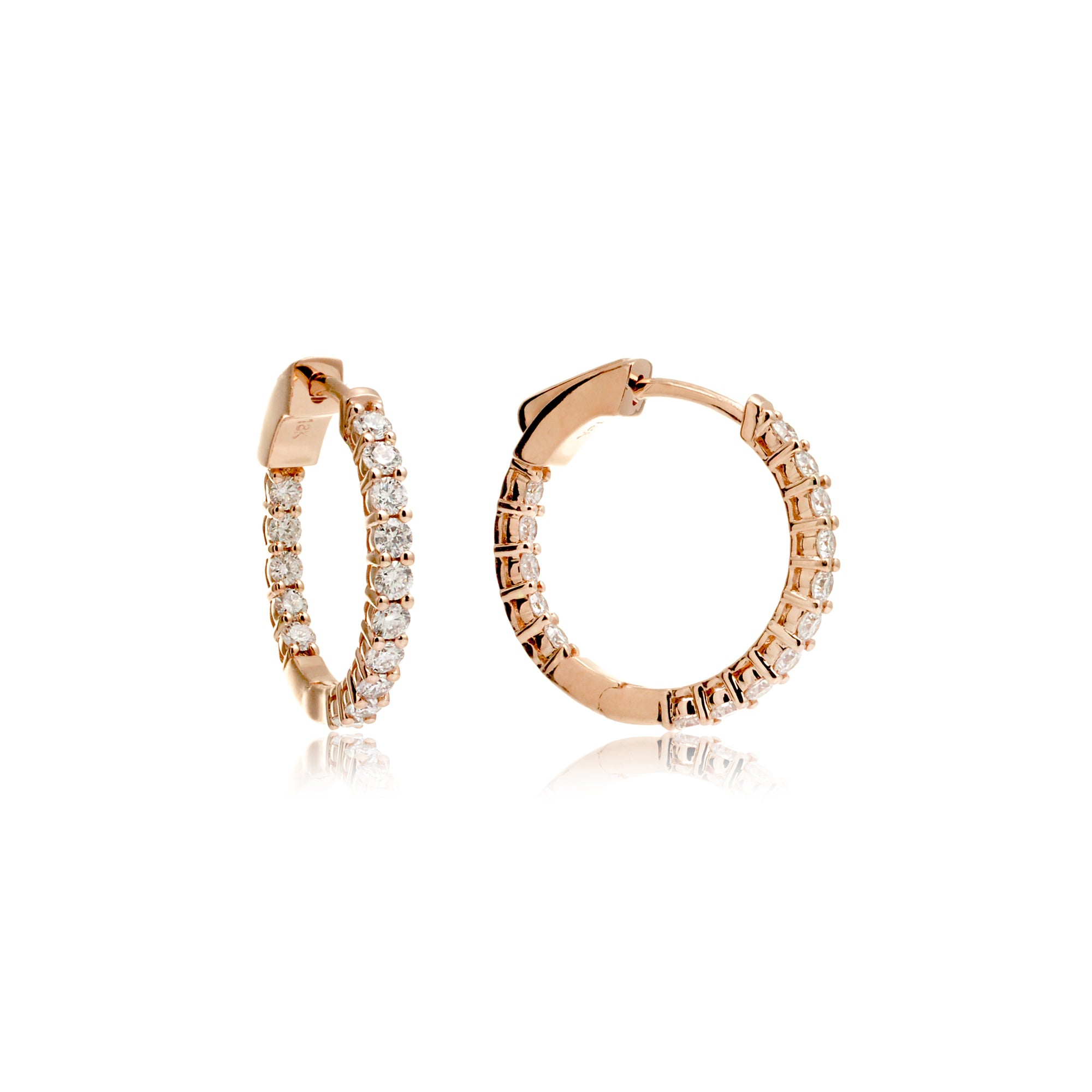 Inside out eternity diamond hoop earrings 3/4 inch 1 carat rose gold