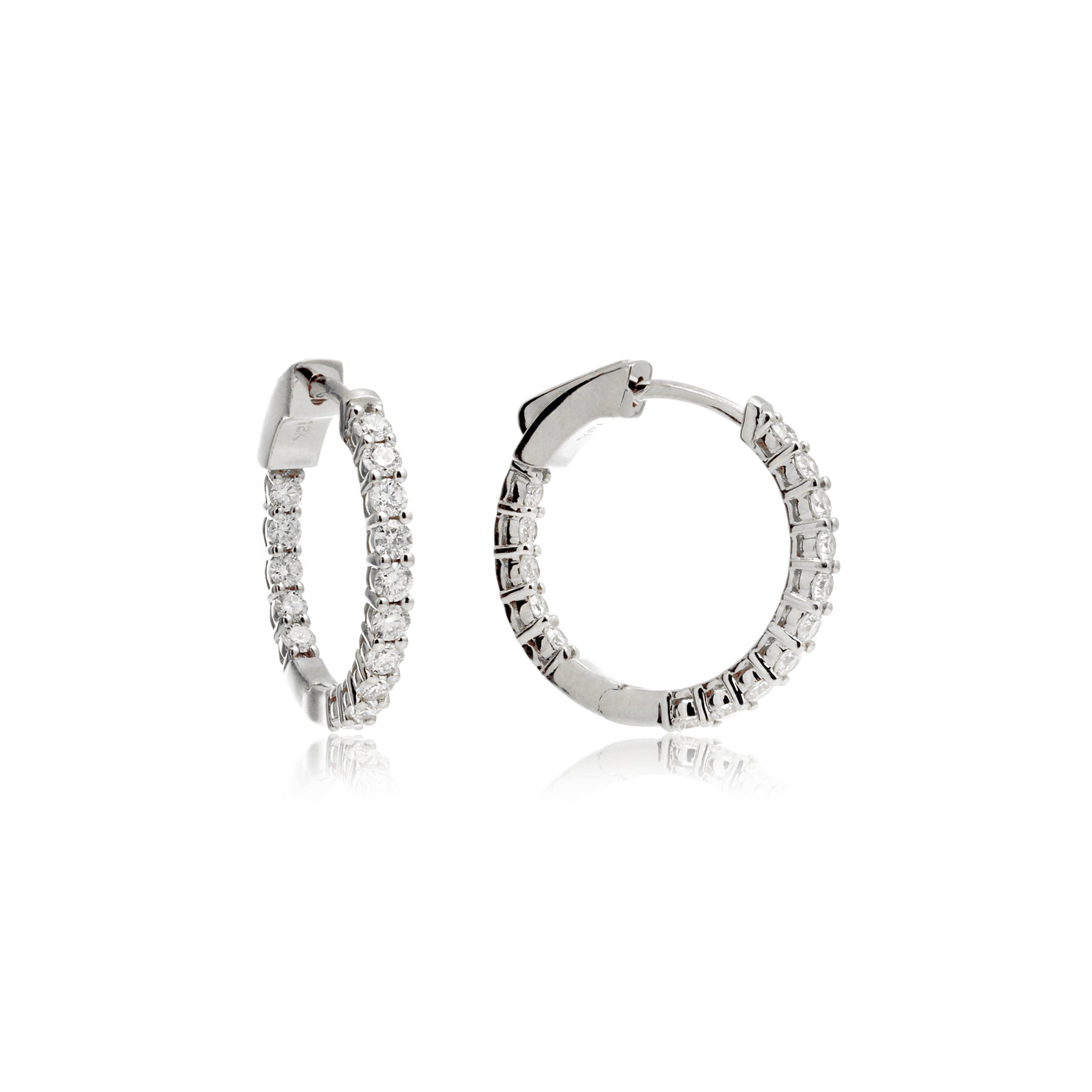 Inside out eternity diamond hoop earrings 3/4 inch 1 carat white gold