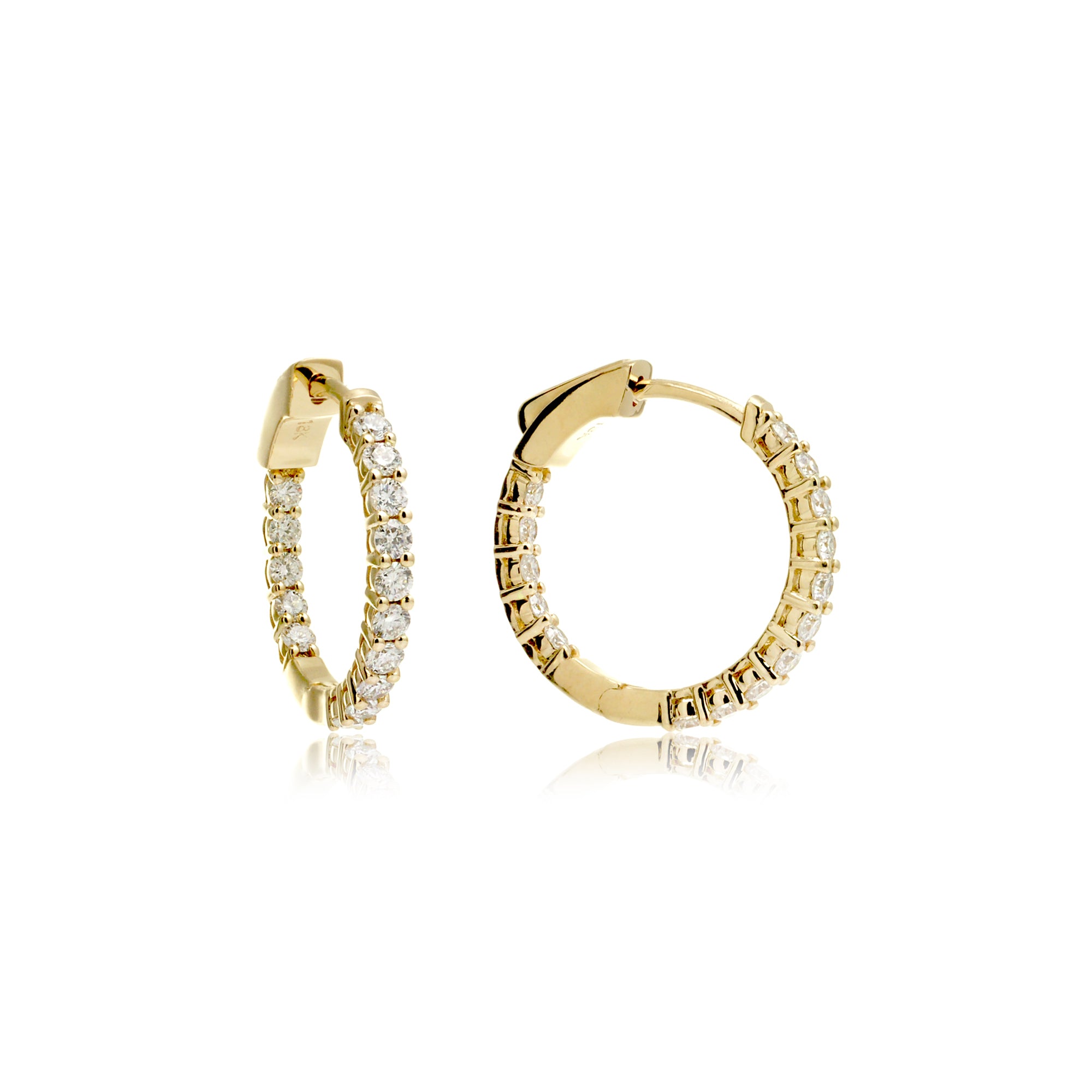 Inside out eternity diamond hoop earrings 3/4 inch 1 carat yellow gold