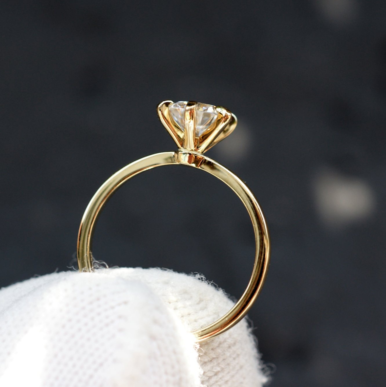 18k yellow gold solitaire round moissanite engagement ring six prongs