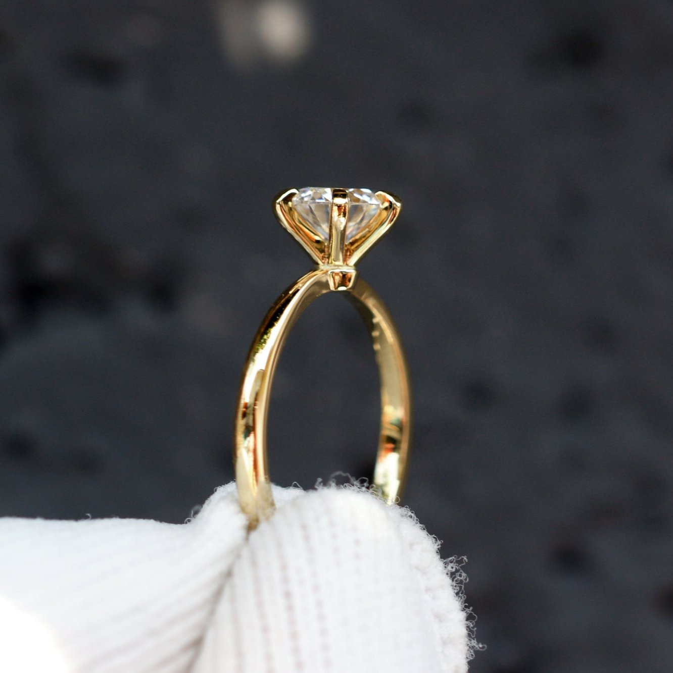 18k yellow gold solitaire round moissanite engagement ring six prongs
