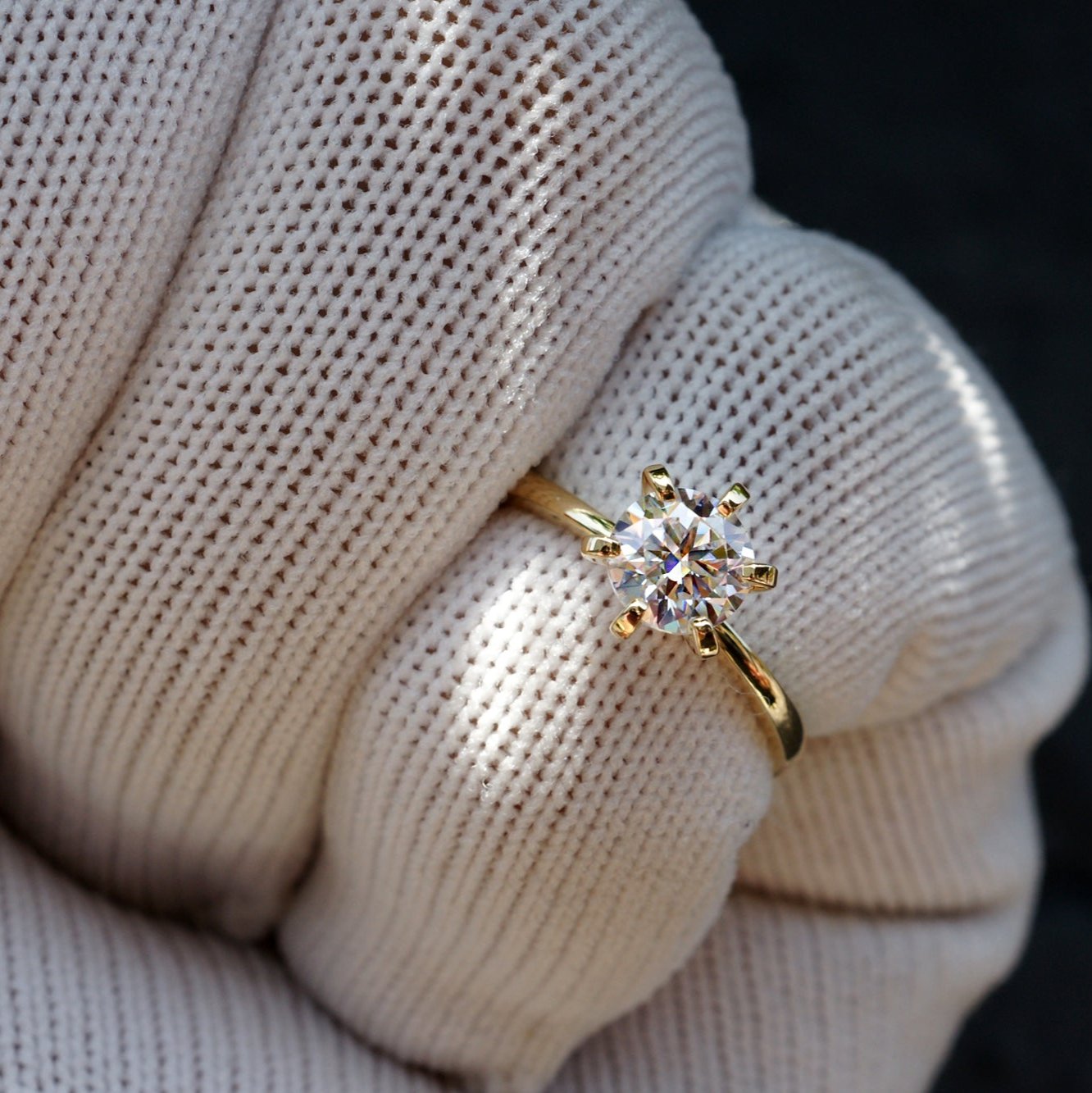 18k yellow gold solitaire round moissanite engagement ring six prongs