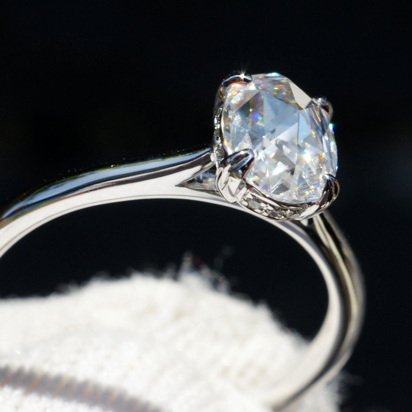 The Emily Oval Rose Cut Moissanite 8x6mm 18k white gold