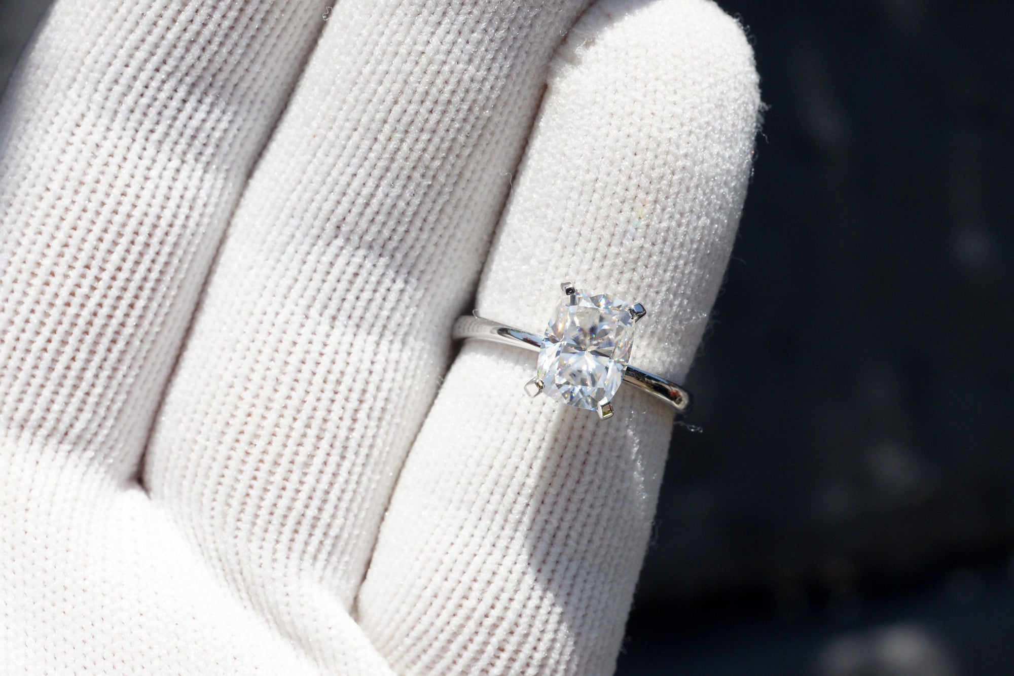 The Adeline Cushion Moissanite 8x6mm 18k white gold