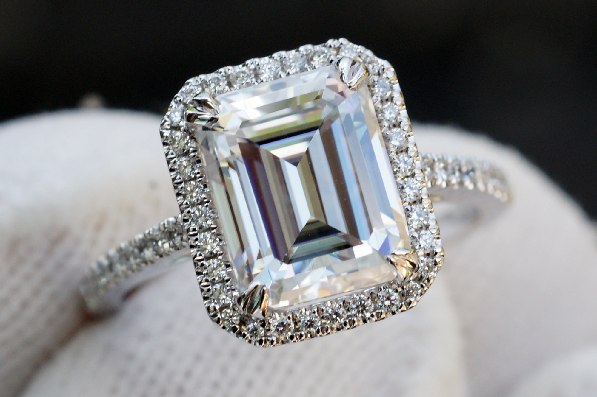 The Signature Emerald Cut Moissanite 10x8mm 18k White Gold