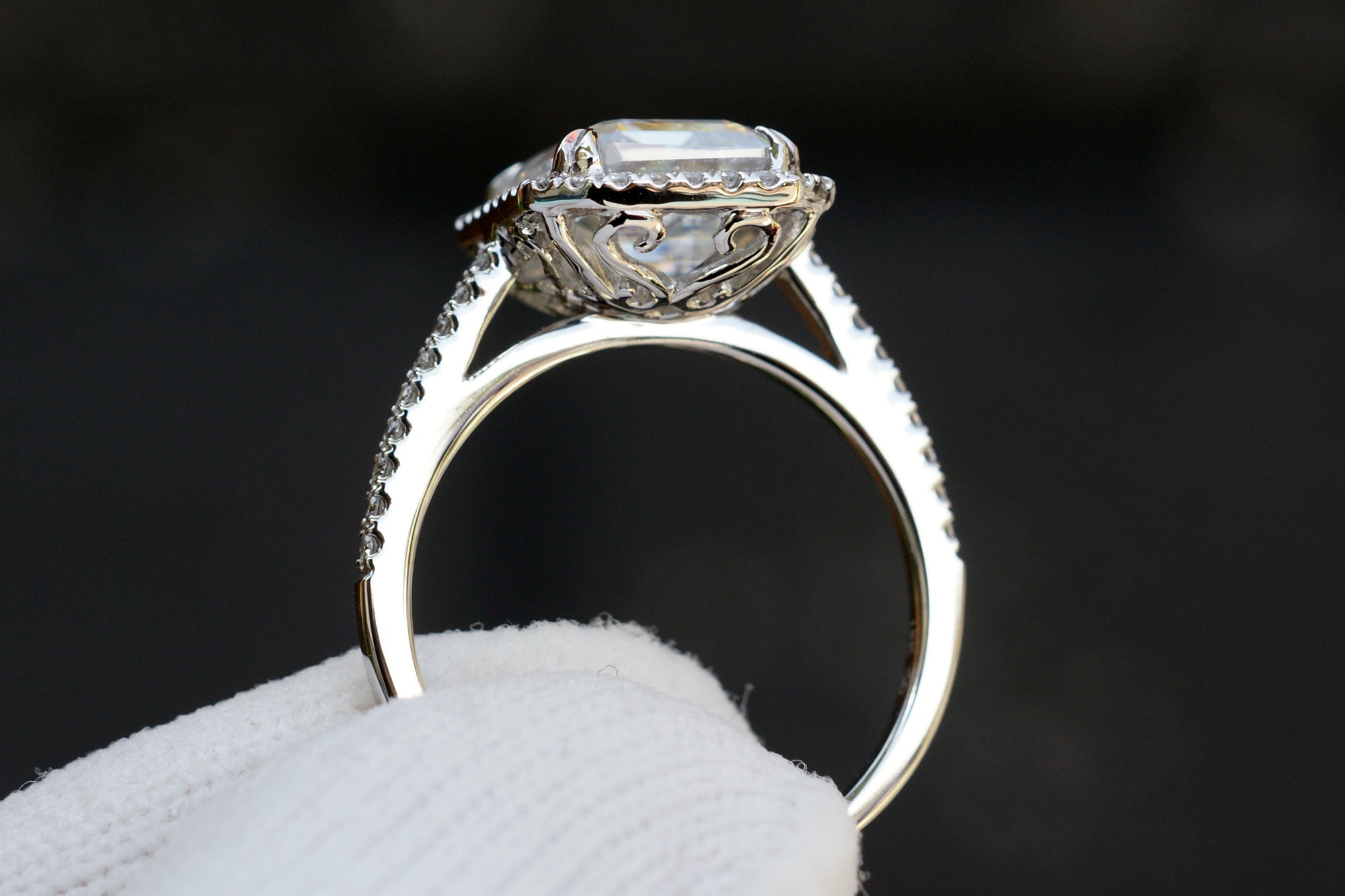 The Signature Emerald Cut Moissanite 10x8mm 18k White Gold