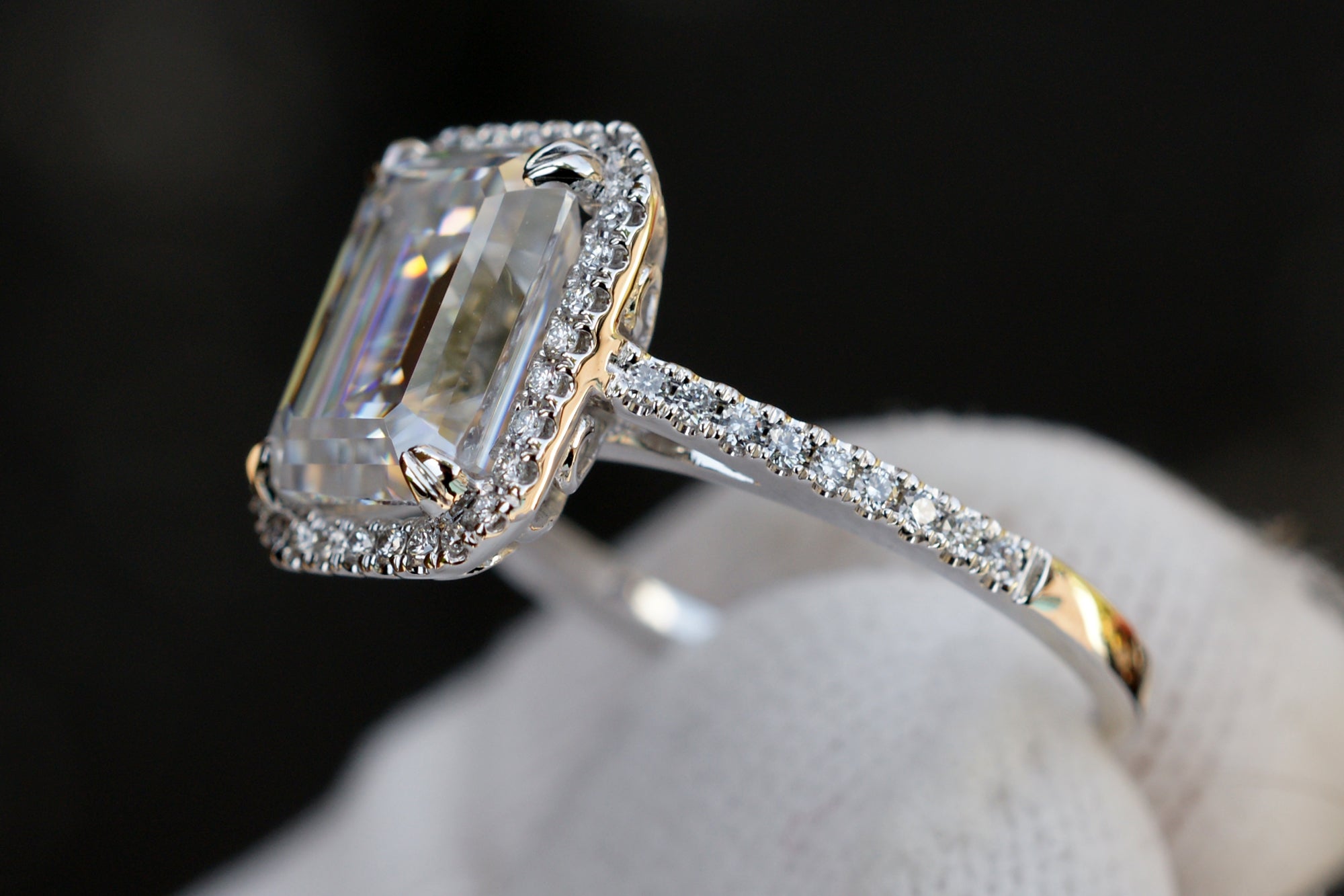 The Signature Emerald Cut Moissanite 10x8mm 18k White Gold
