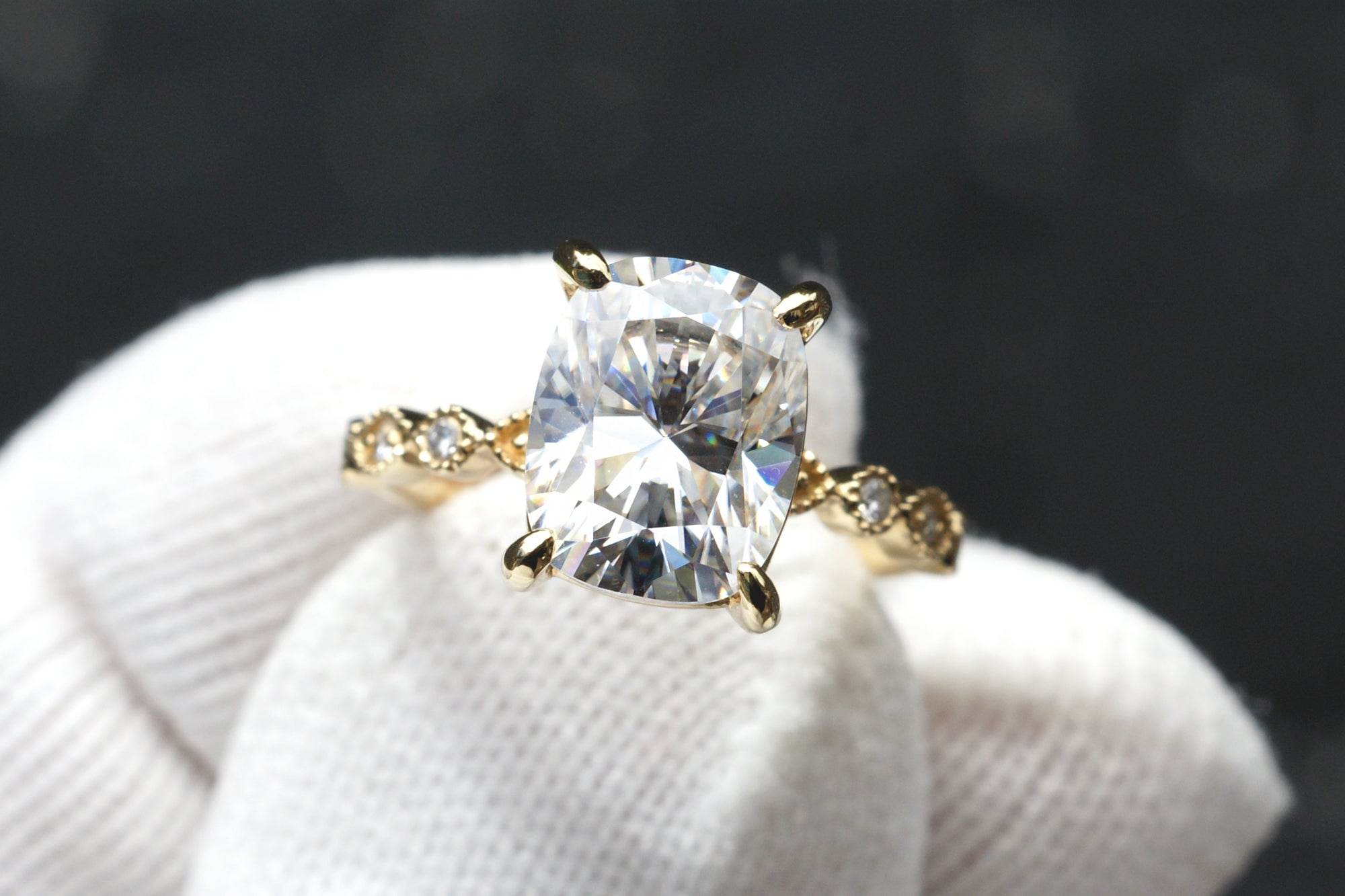 The Ivy Cushion Moissanite (10x8) 18k Yellow Gold