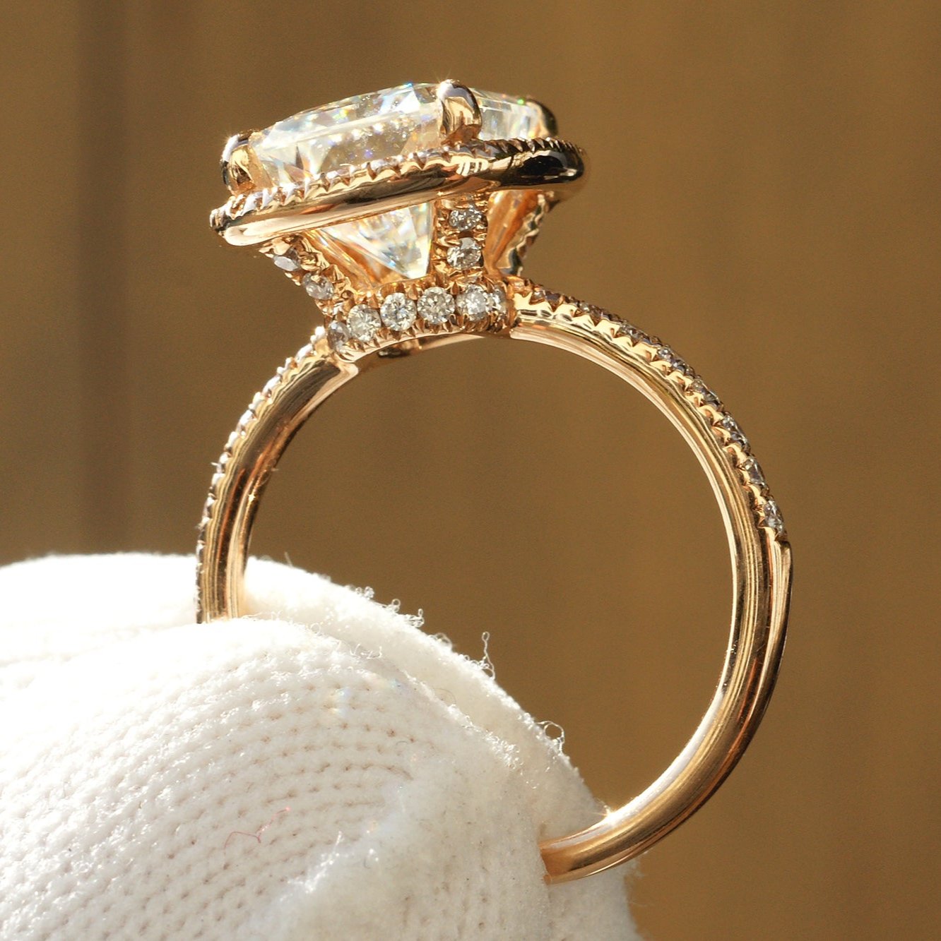 CLEARANCE - The Drenched Radiant Moissanite 10x8mm Forever One 14k Rose Gold