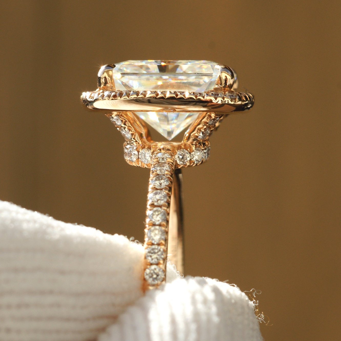 CLEARANCE - The Drenched Radiant Moissanite 10x8mm Forever One 14k Rose Gold