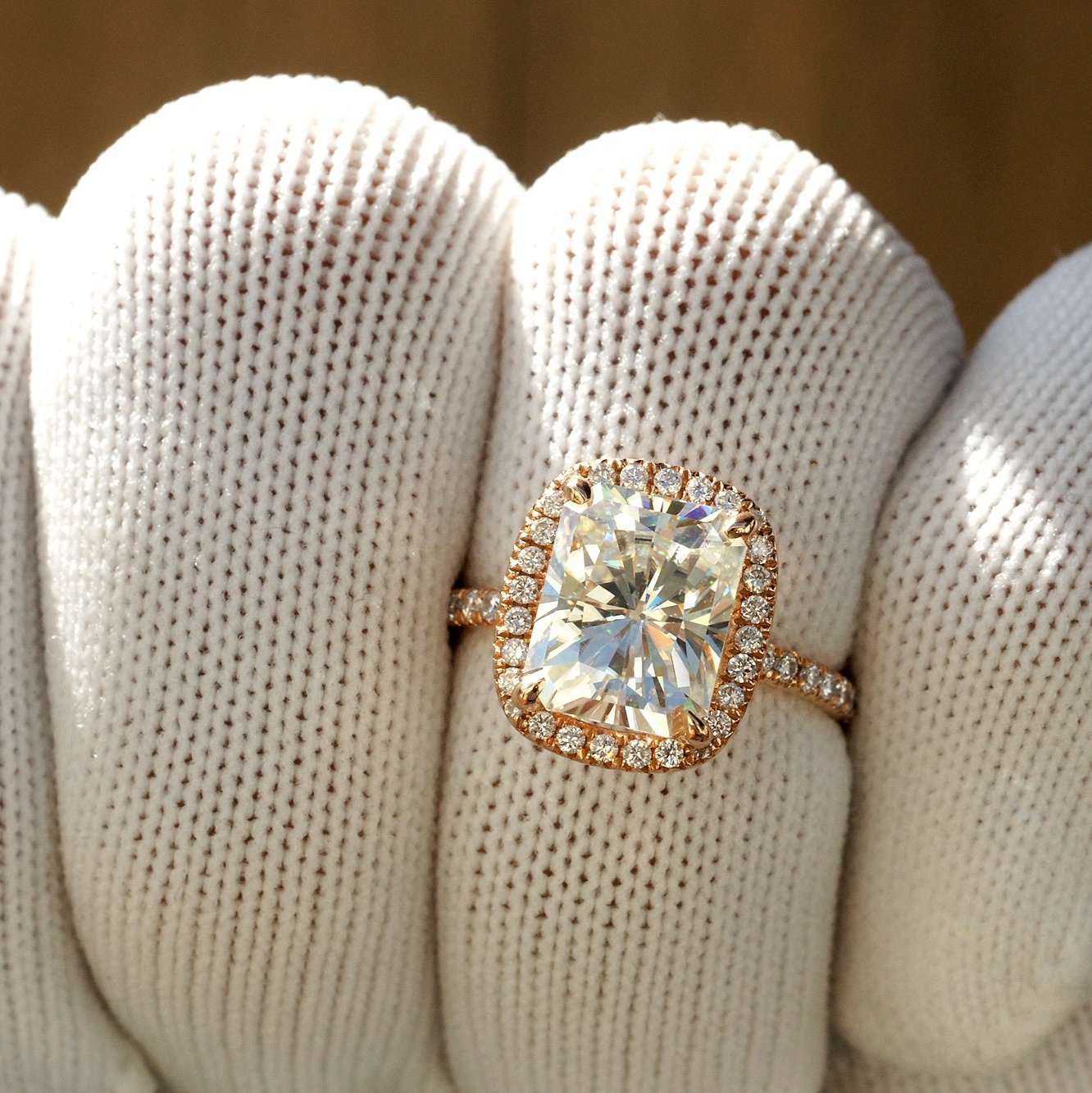 CLEARANCE - The Drenched Radiant Moissanite 10x8mm Forever One 14k Rose Gold