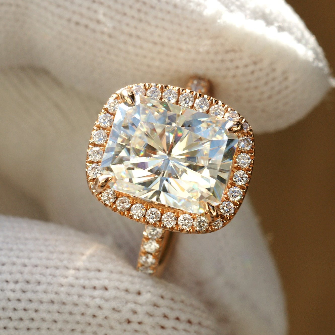 CLEARANCE - The Drenched Radiant Moissanite 10x8mm Forever One 14k Rose Gold