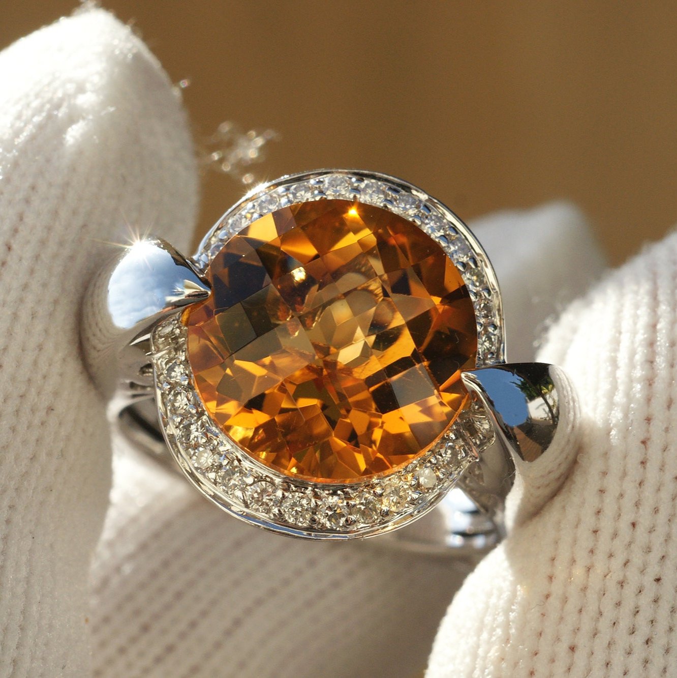 Citrine diamond halo ring in white gold The Jennifer