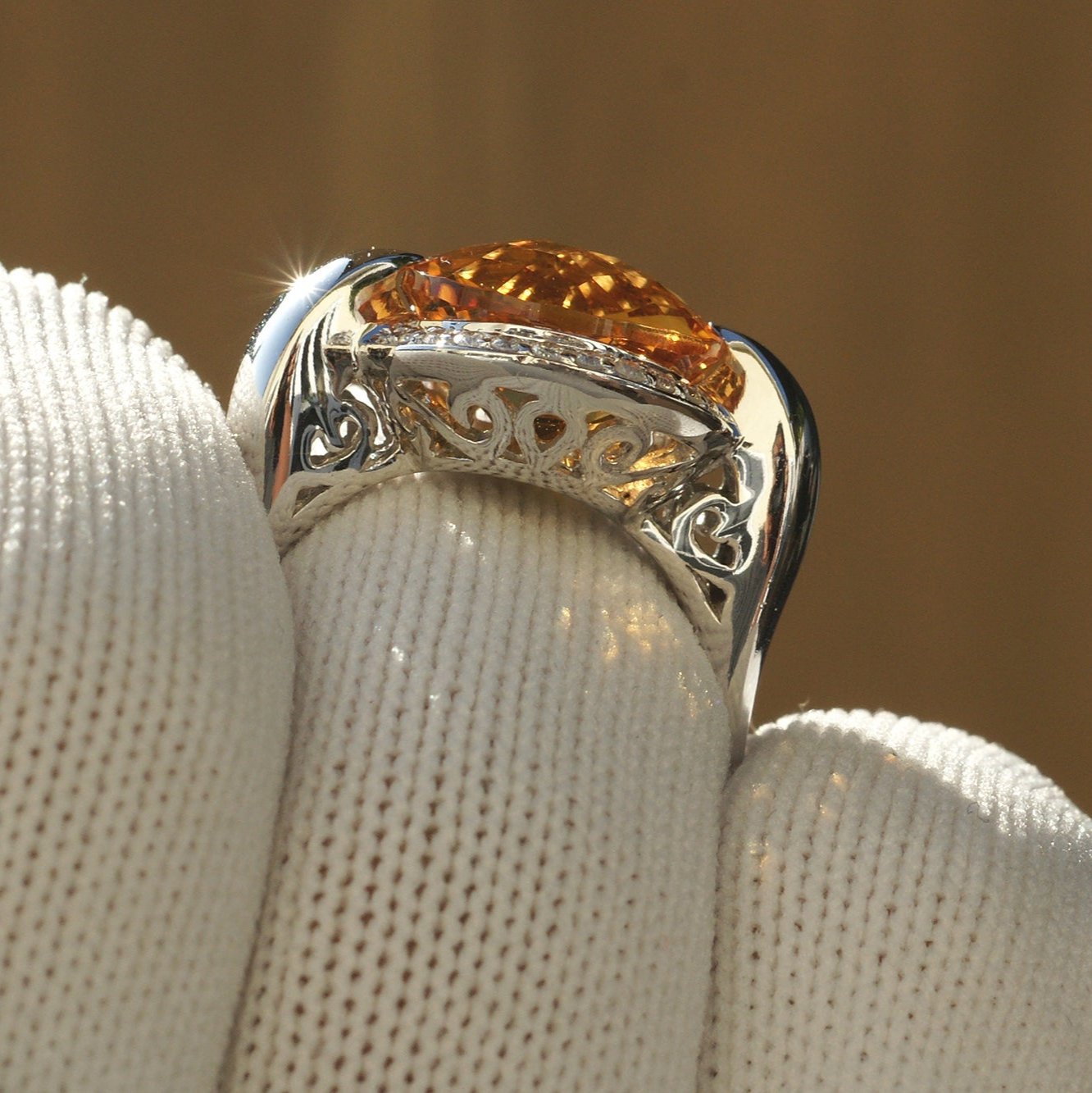 Citrine diamond halo ring in white gold The Jennifer