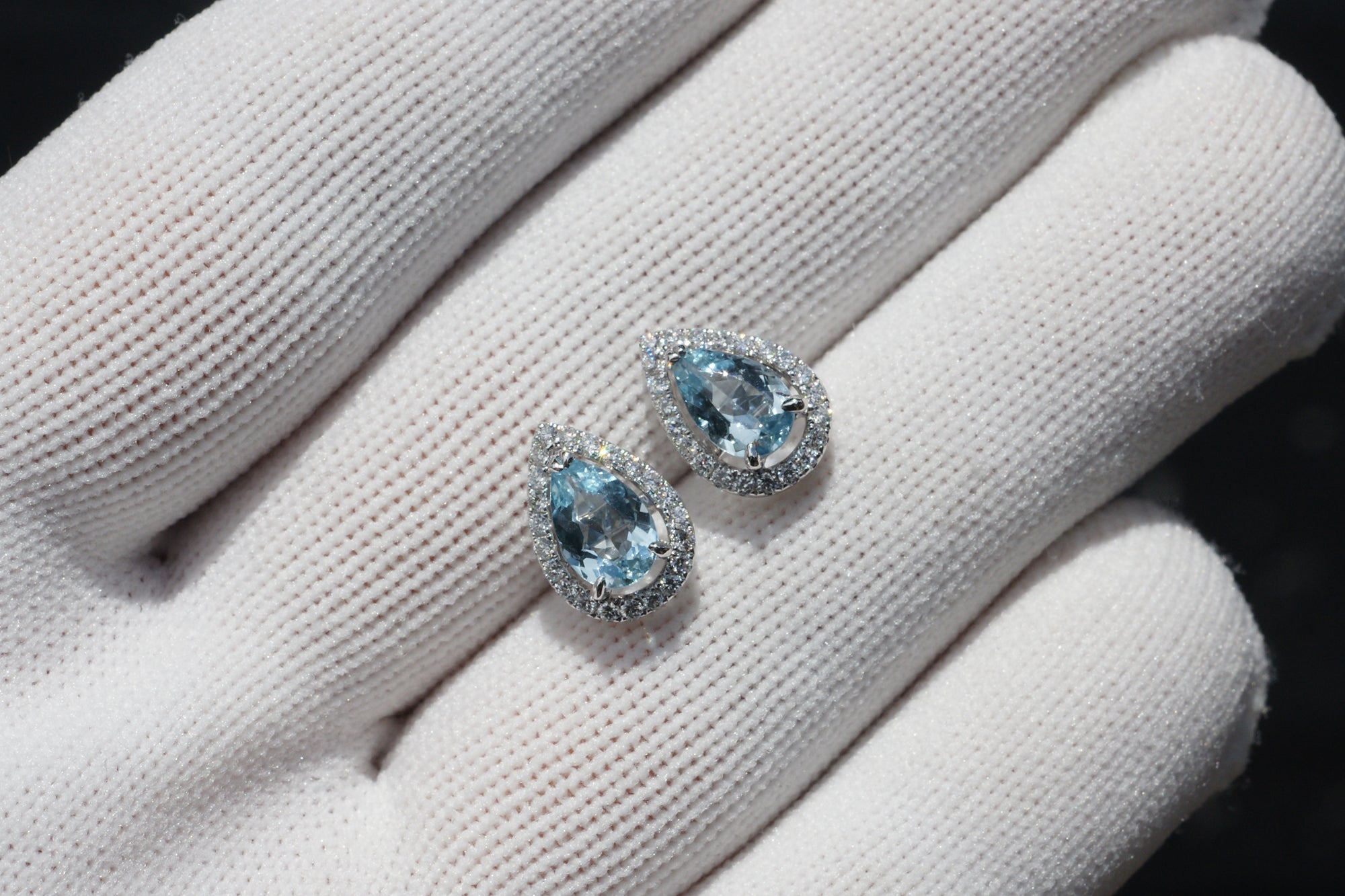 Aquamarine Studs Pear Diamond Halo