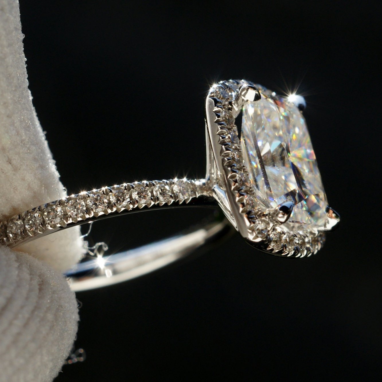 The Caitlin Radiant Moissanite Ring 8x6 Solid Band 18k White Gold