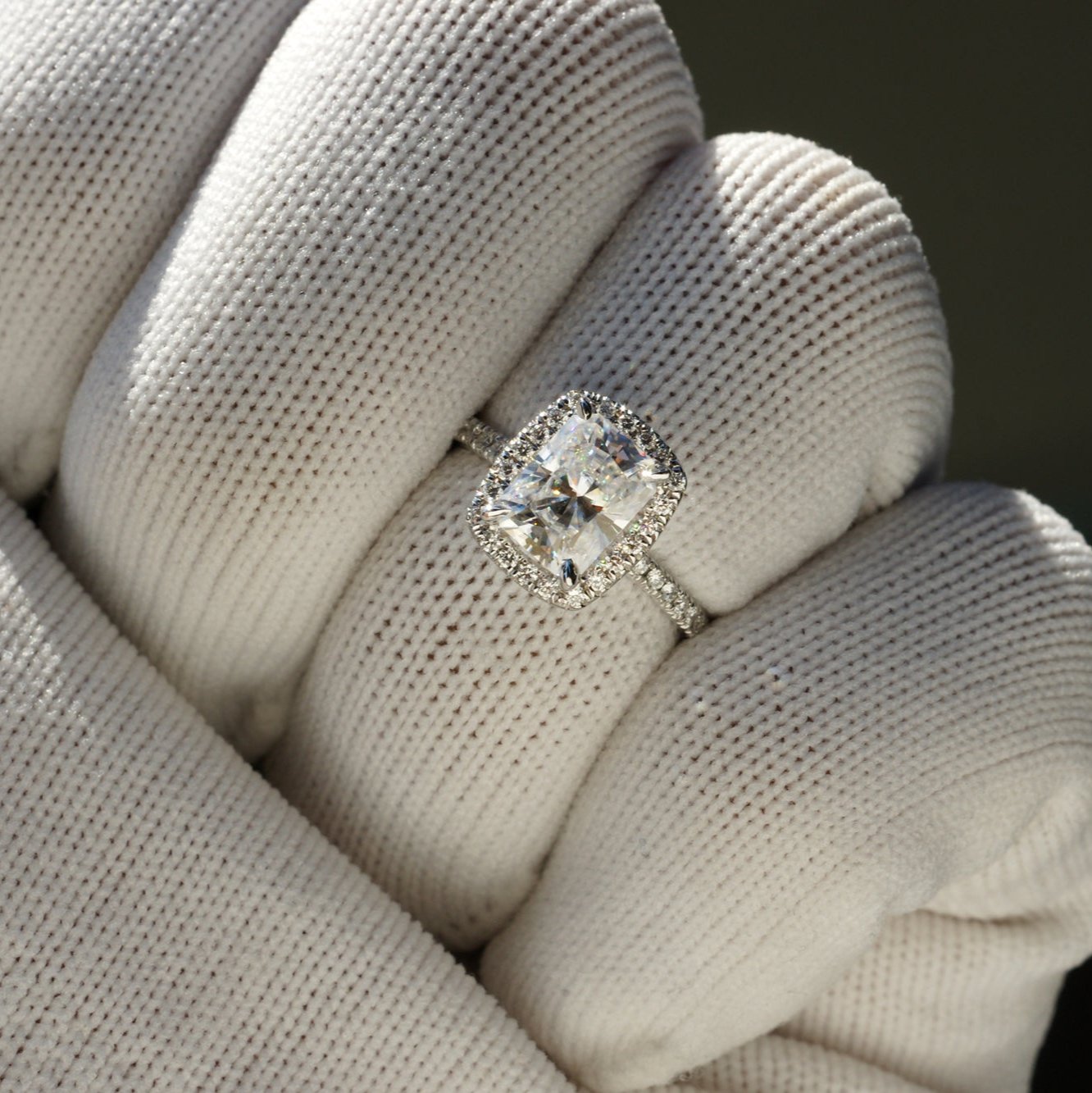 The Caitlin Radiant Moissanite Ring 8x6 Solid Band 18k White Gold