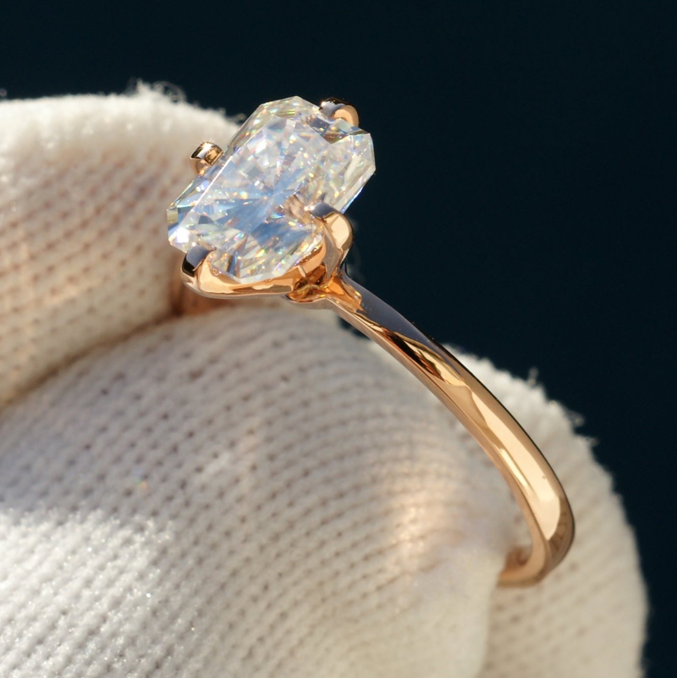 The Adeline Radiant Cut Moissanite 9x7mm 14k rose gold