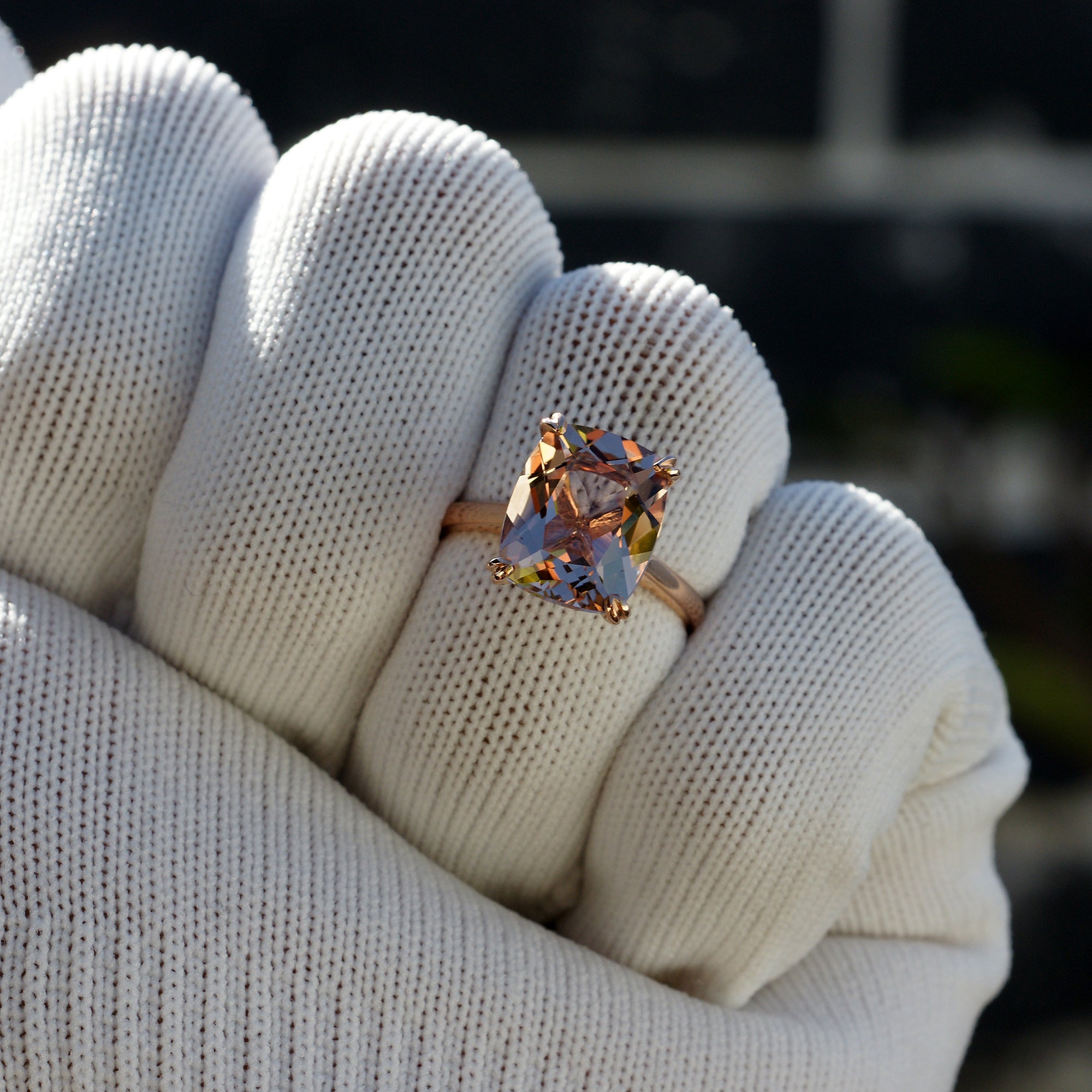 The Emily Cushion Morganite Ring 12x10mm 14k Rose Gold