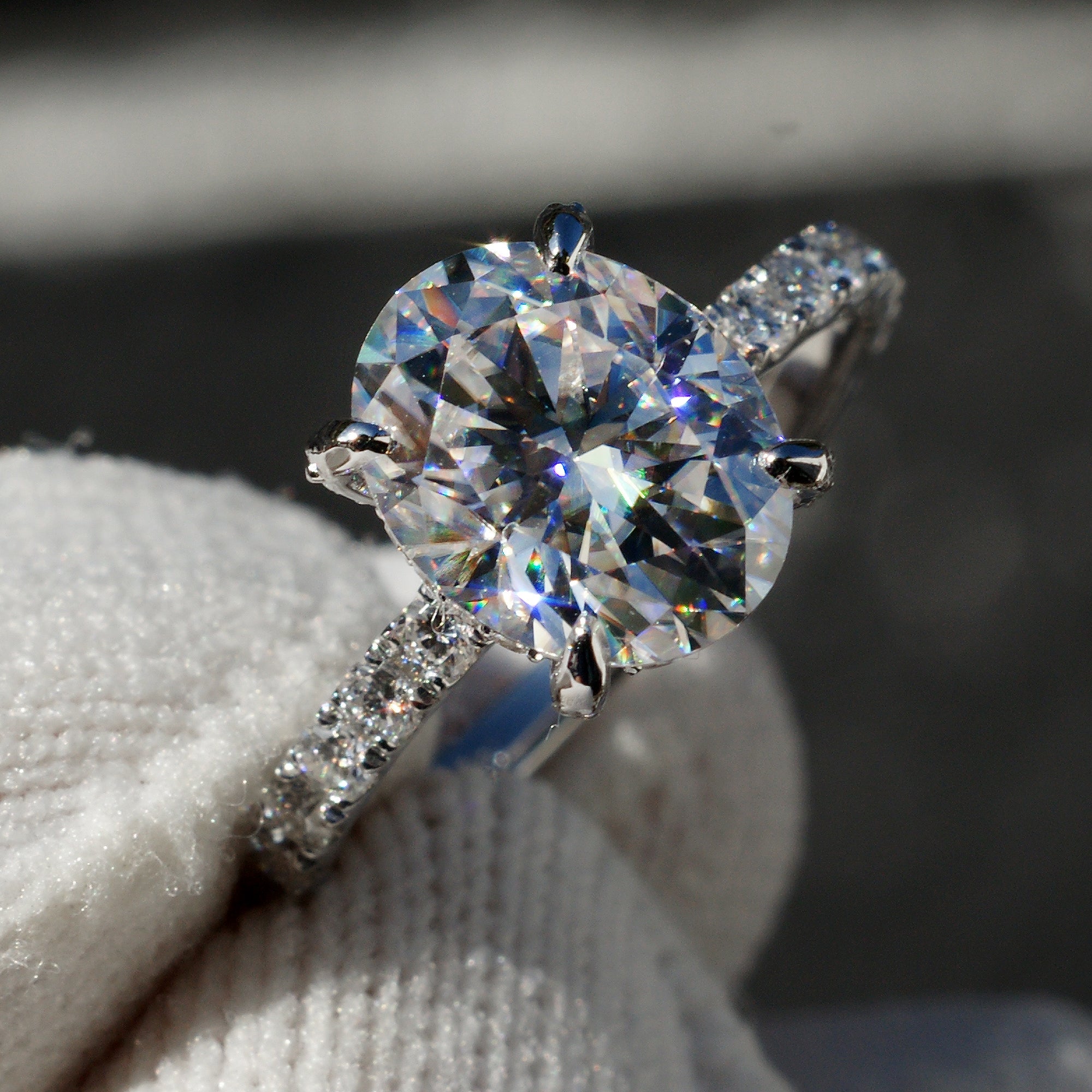 The French Pavé Oval Moissanite Solitaire Ring 10x8 White Gold
