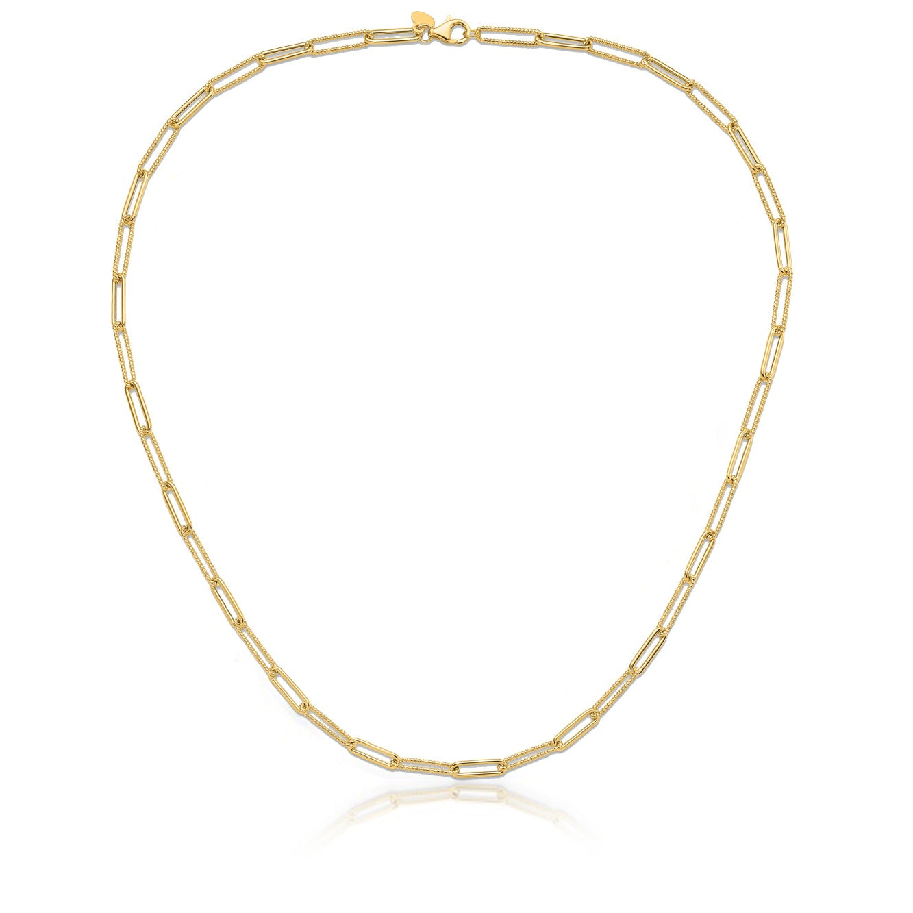 14k Polished And Textured Paperclip Link Chain Necklace