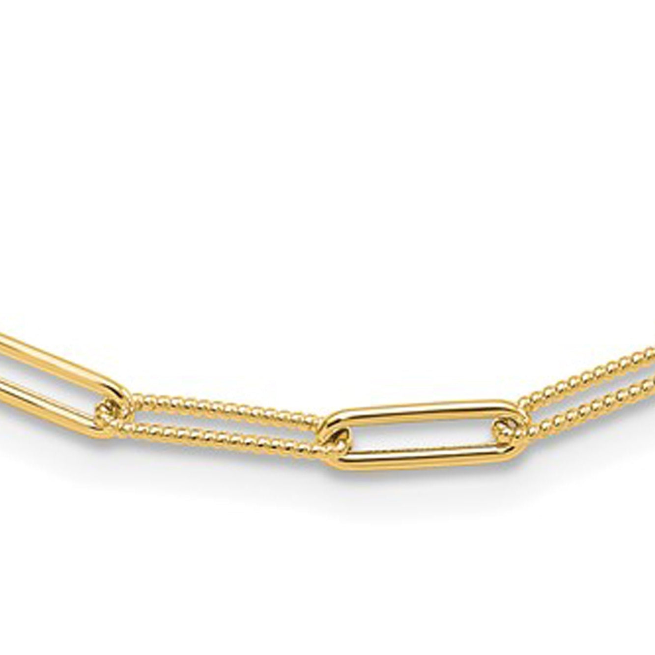 14k Polished And Textured Paperclip Link Chain Necklace