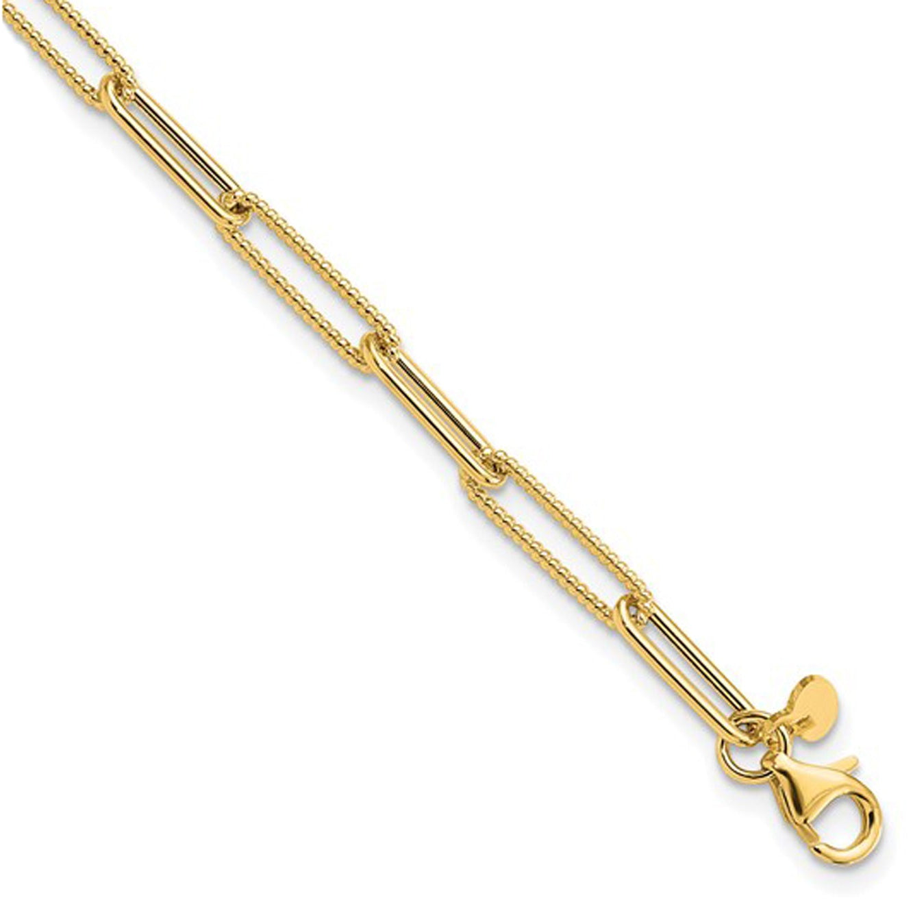 14k Polished And Textured Paperclip Link Chain Bracelet