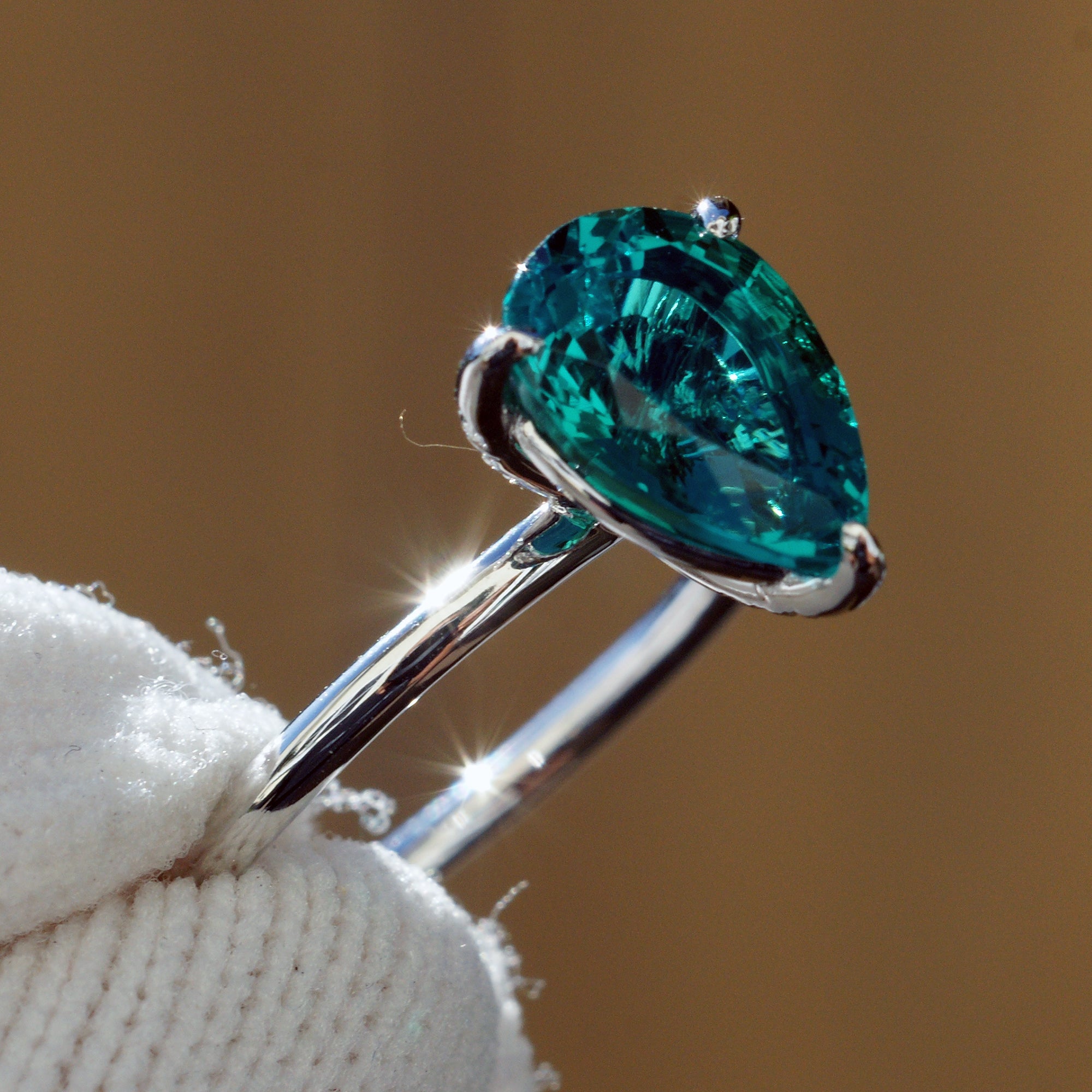 18K White Gold Three-Prong Solitaire Ring with Lab-Grown Emerald & Diamonds - Ava Collection by SamNsue
