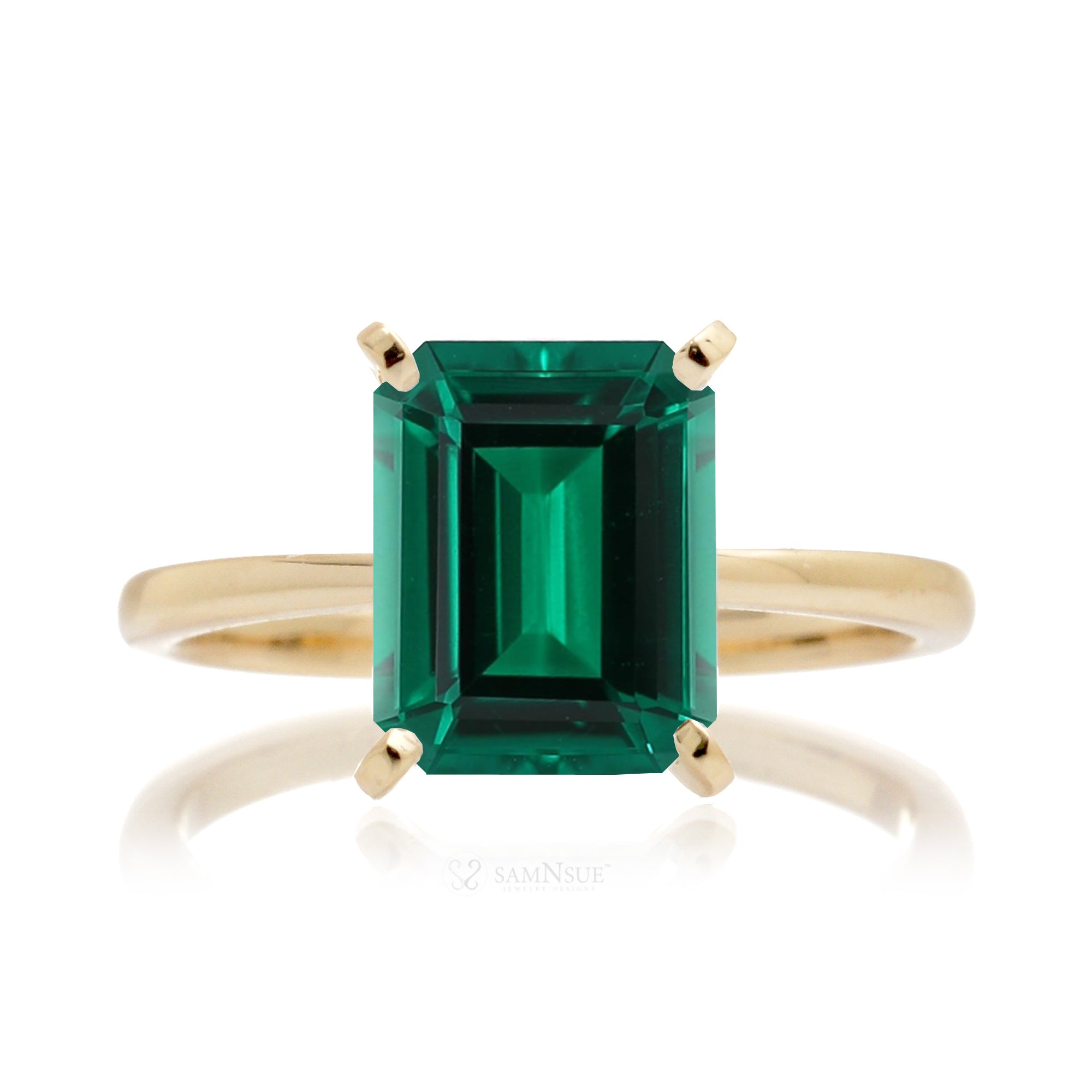 AFFY Simulated Emerald Solitaire Ring - Cushion Cut Green Stone In 14K Gold Over Sterling Silver (0.25 Ct)