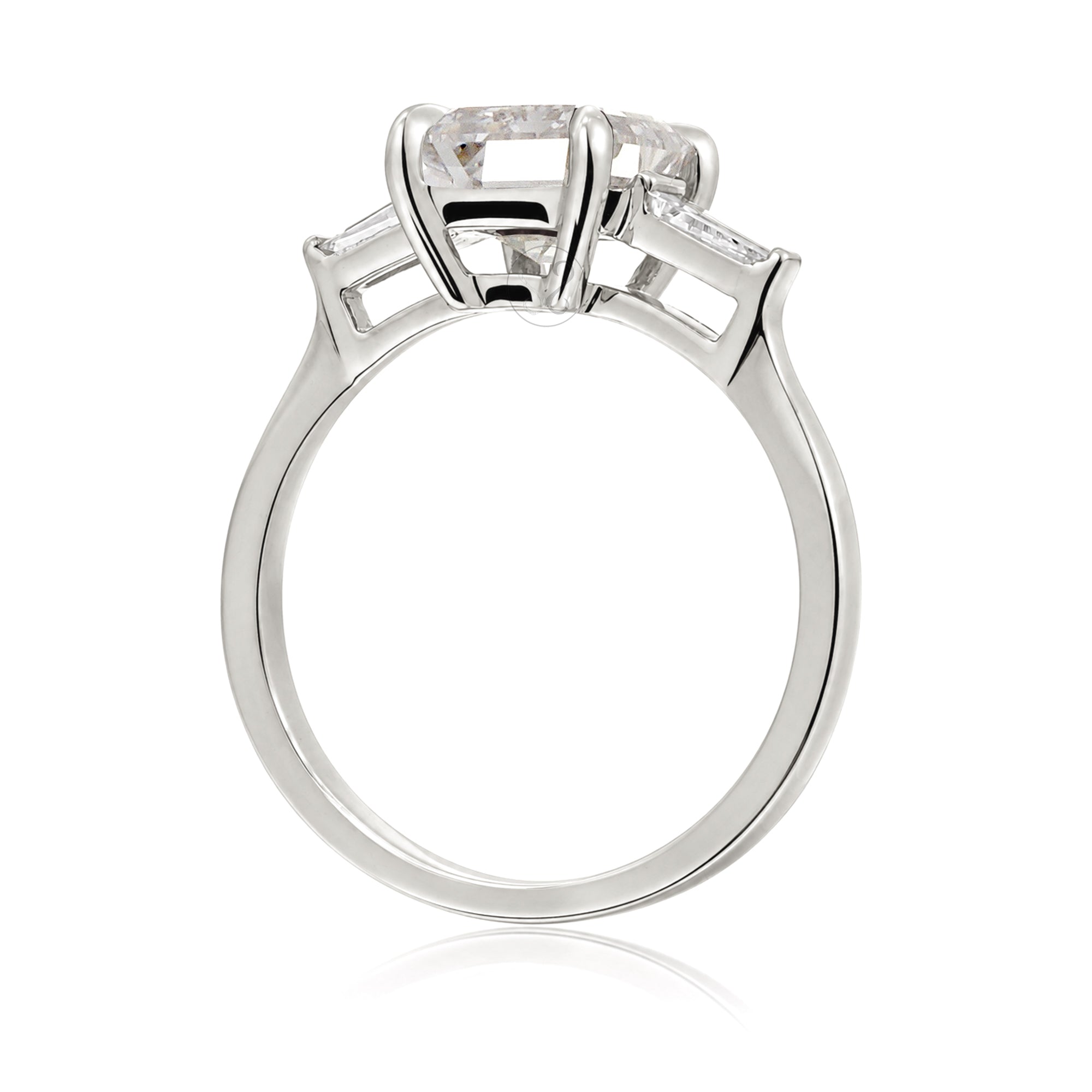 Emerald Step Cut Moissanite Three Stone Baguette Ring White Gold