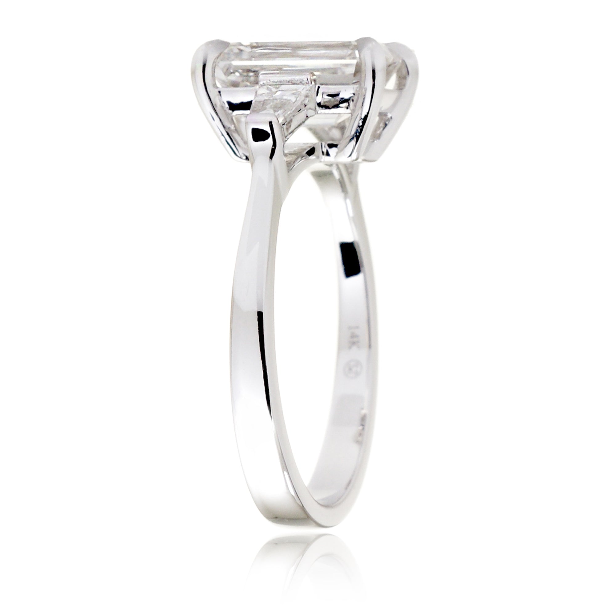 Emerald Step Cut Moissanite Three Stone Baguette Ring White Gold