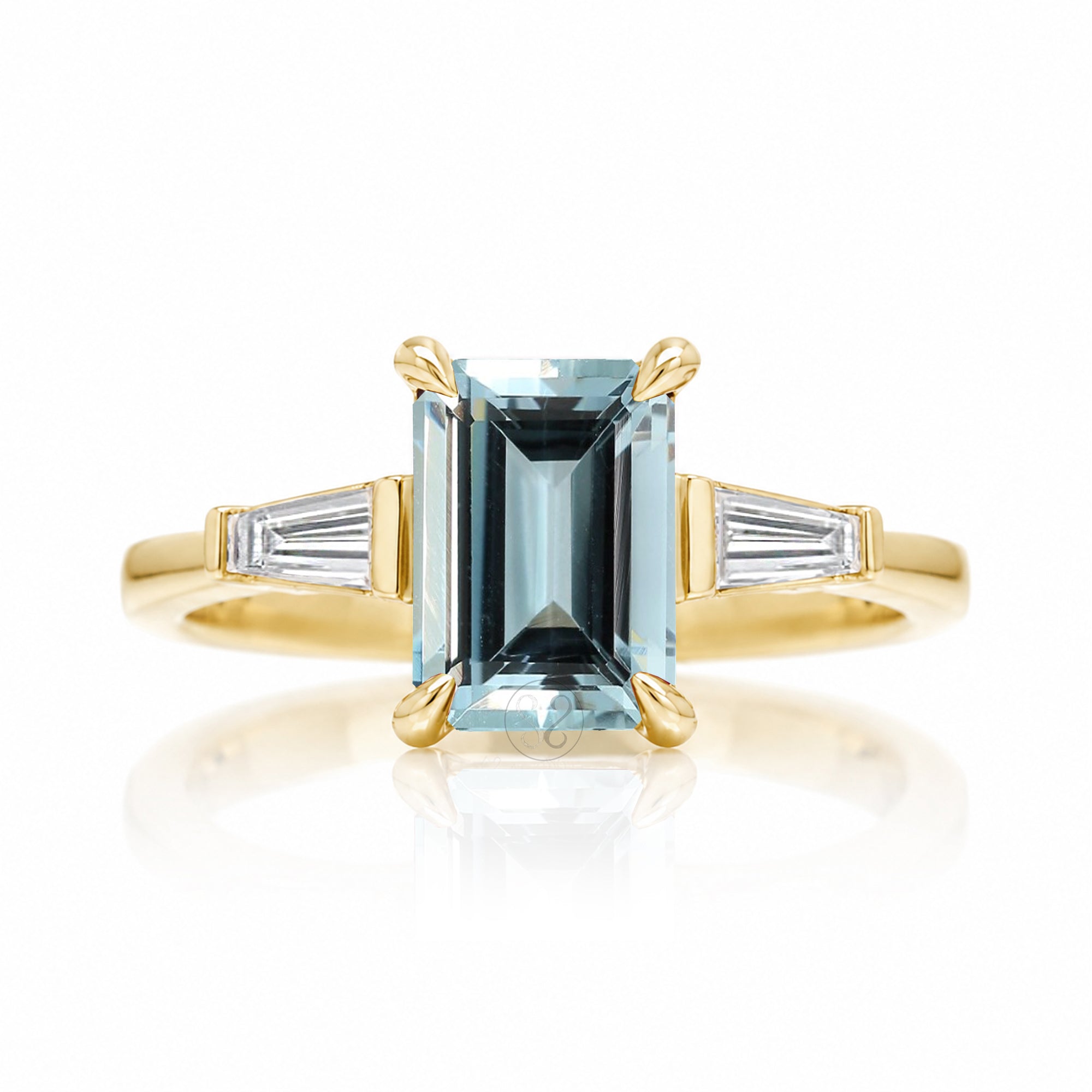 The Alice Emerald Step Cut Aquamarine Ring