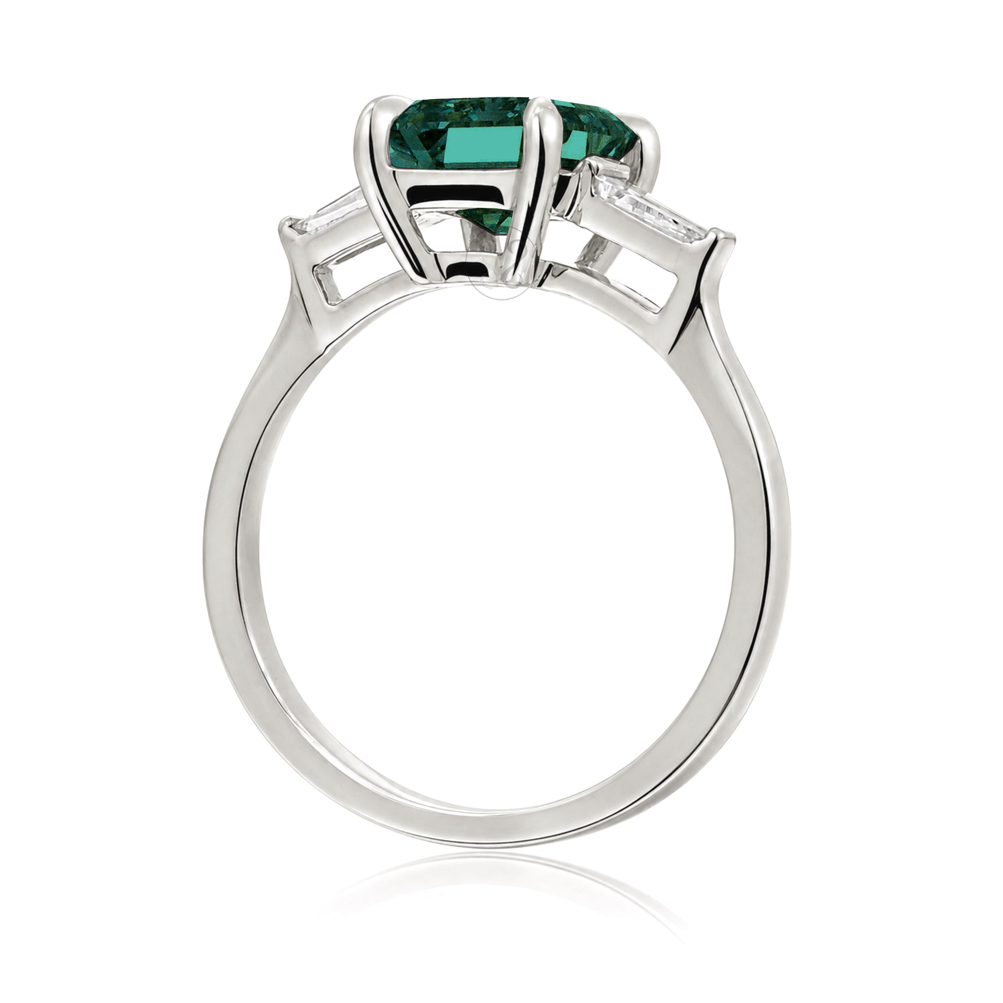 Emerald Step Cut Green Emerald Ring Three Stone Engagement Ring White Gold
