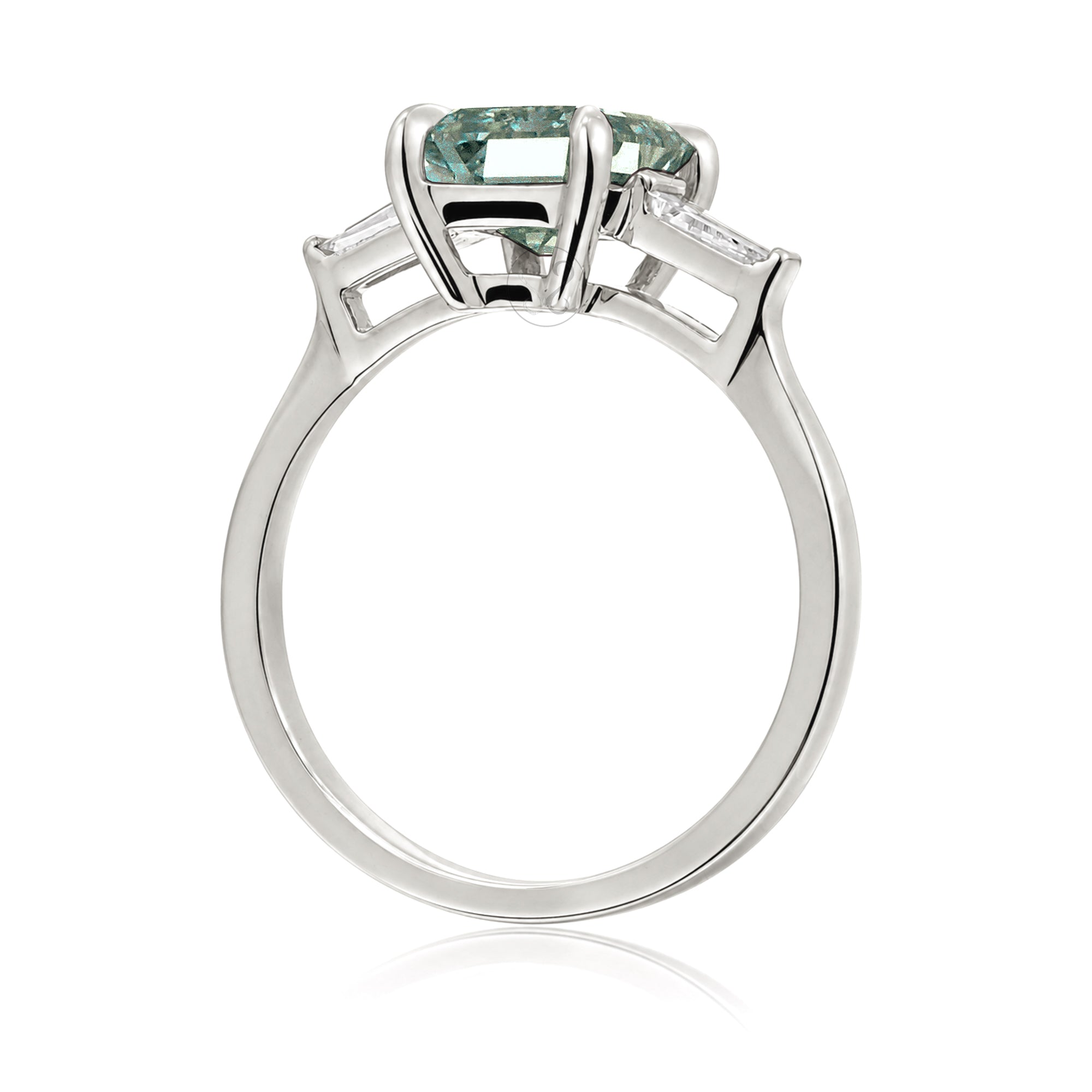Emerald Step Cut Green Sapphire Three Stone Baguette Ring White Gold