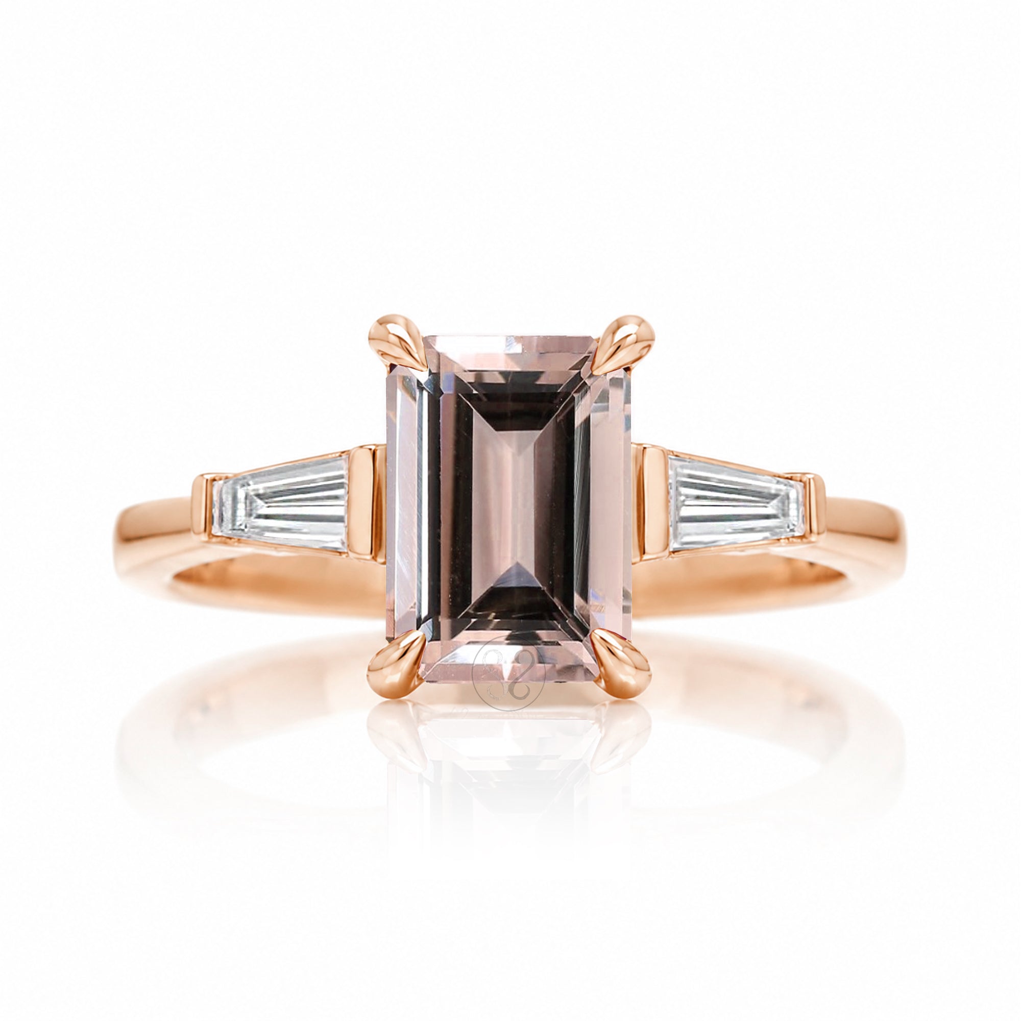 The Alice Emerald Step Cut Morganite Ring