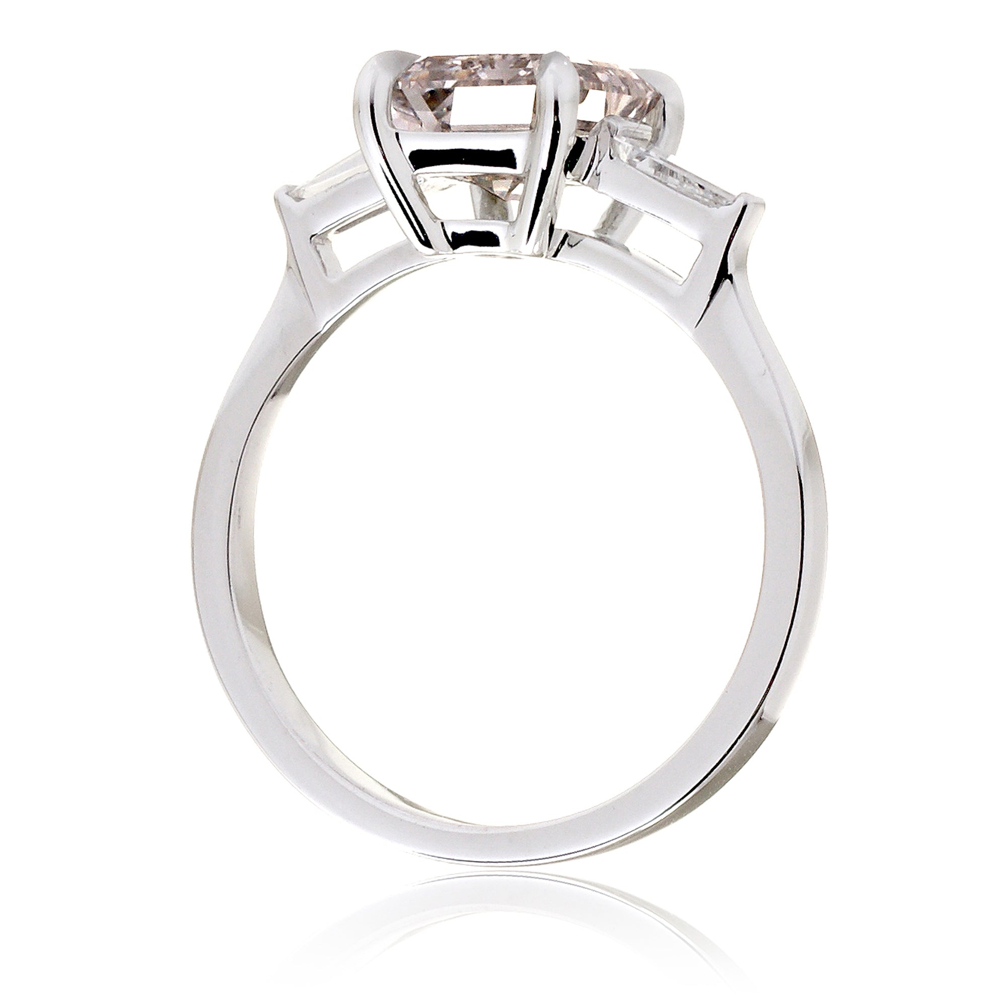 Emerald Step Cut Morganite Ring Baguette Three Stone Ring White Gold