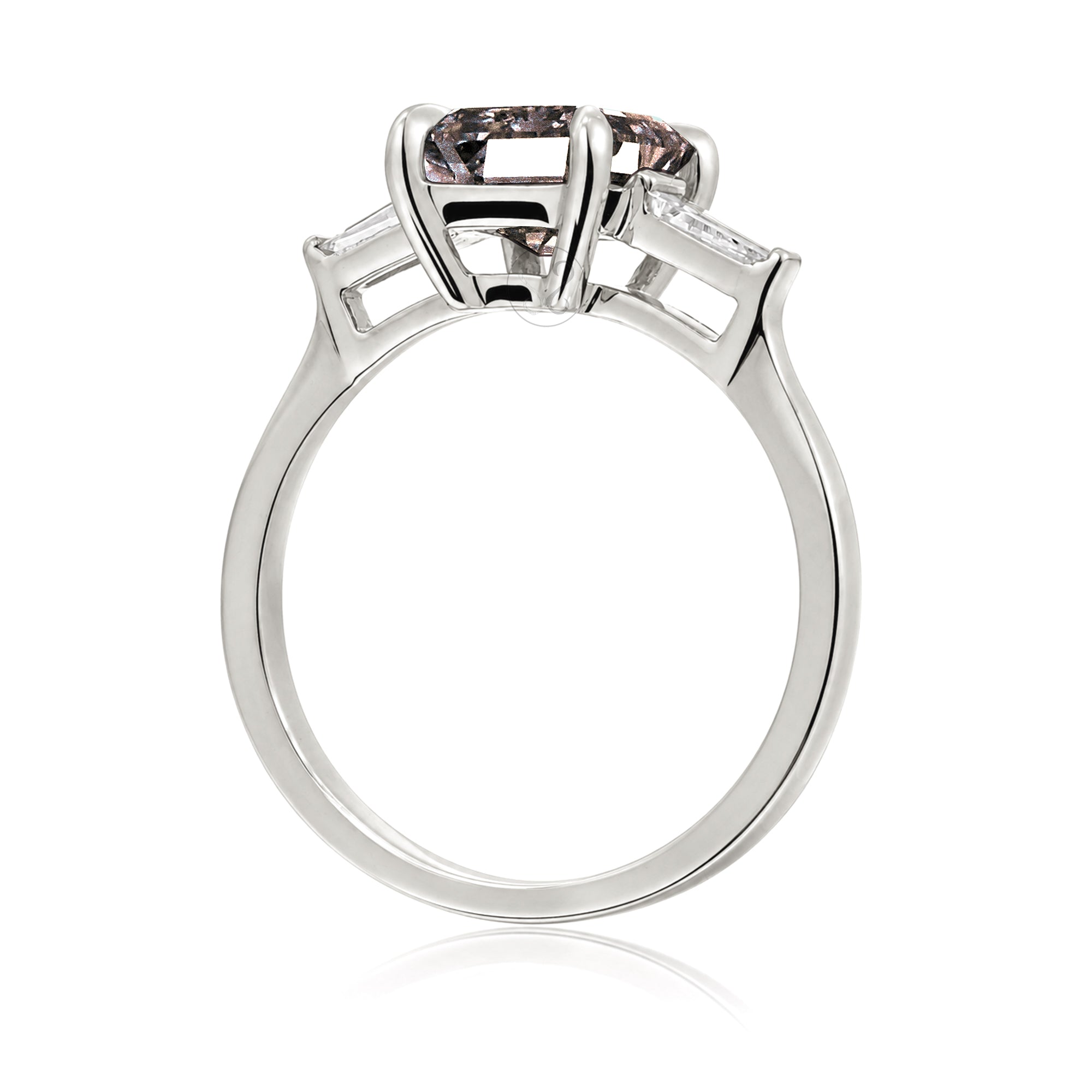 Emerald Step Cut Morganite Ring Baguette Three Stone Ring White Gold
