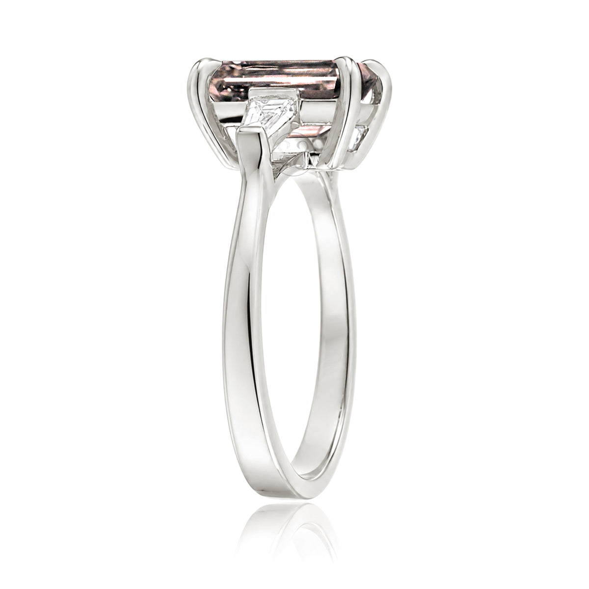Emerald Step Cut Morganite Ring Baguette Three Stone Ring White Gold