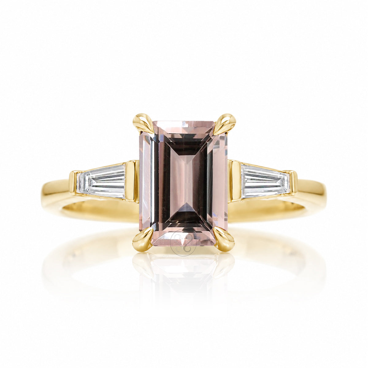 The Alice Emerald Step Cut Morganite Ring