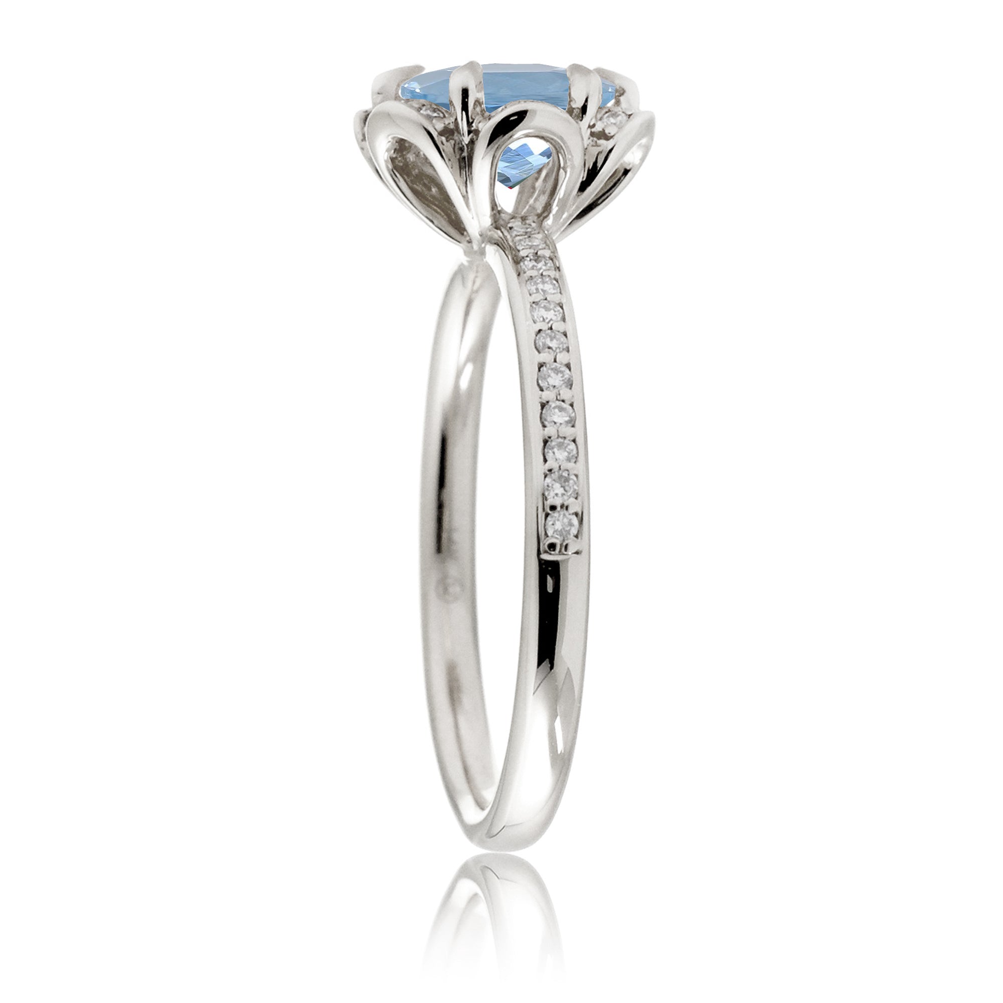 Aquamarine ring March birthstone diamond accent white gold